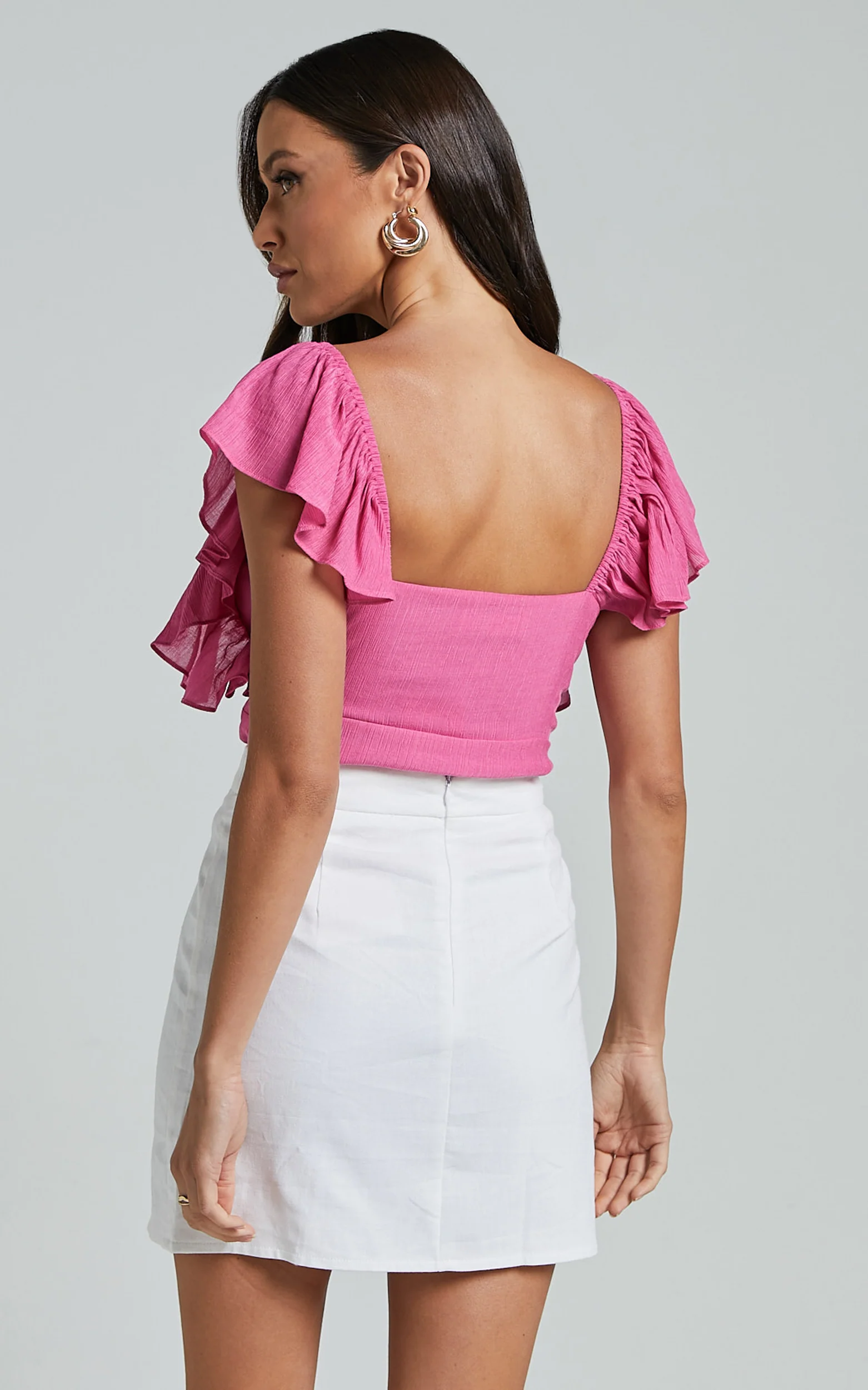 Devina Top - V Neck Flutter Sleeve Top in Pink