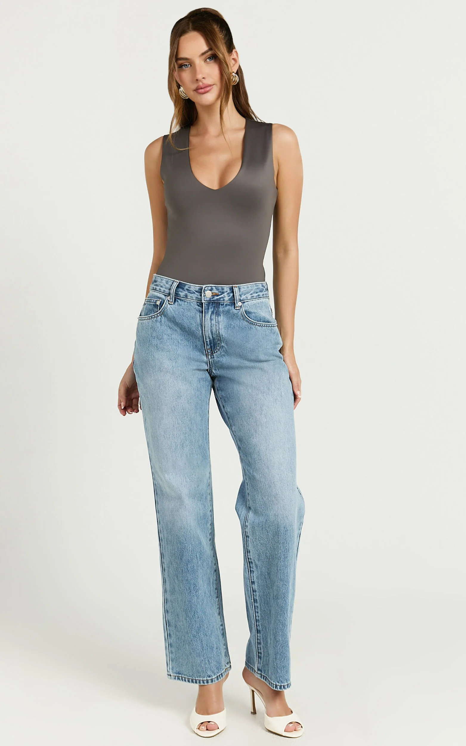Charlotte Bodysuit - V Neck Bodysuit in Charcoal