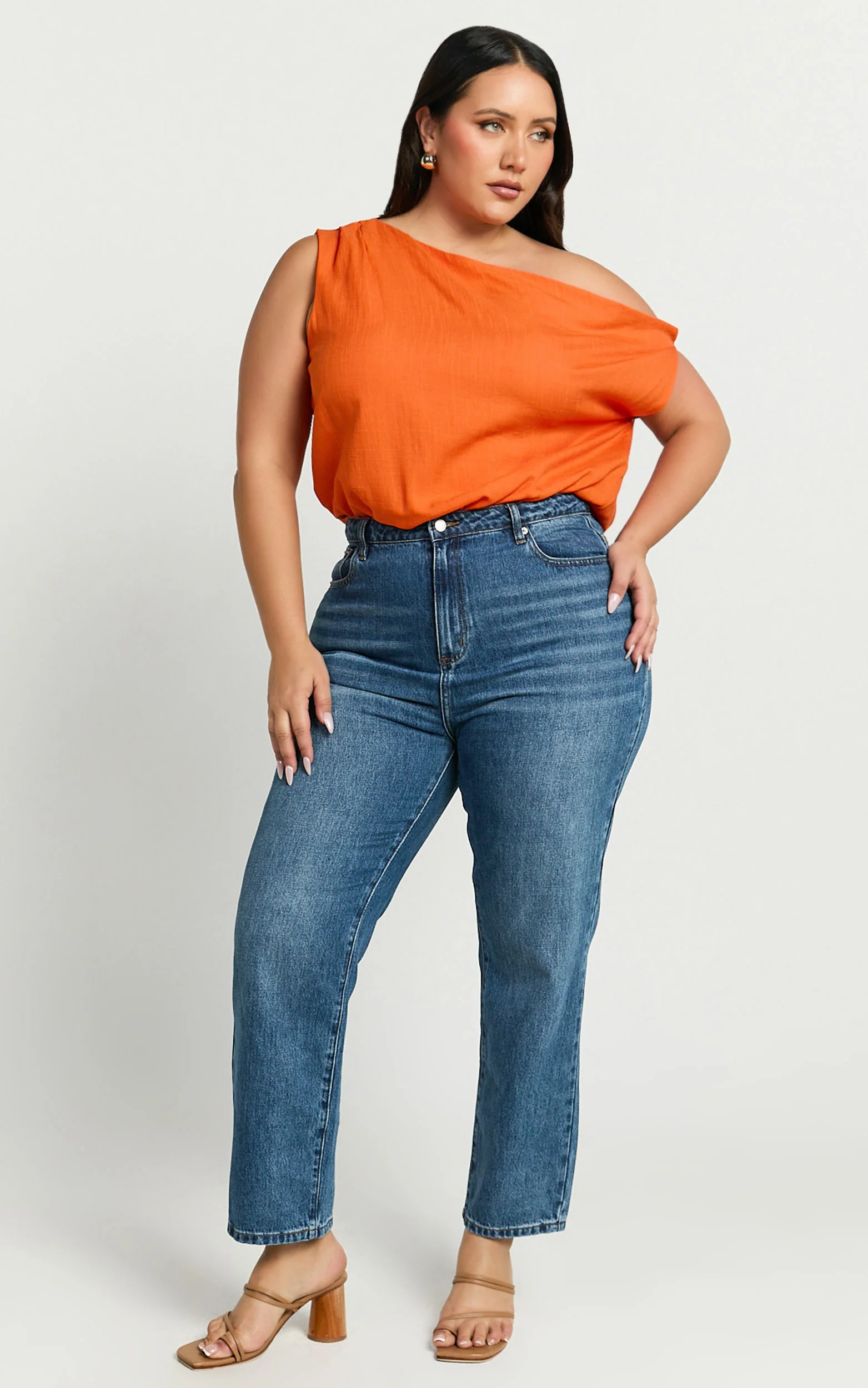 Mabel Bodysuit - Asymmetrical Neckline One Shoulder in Orange