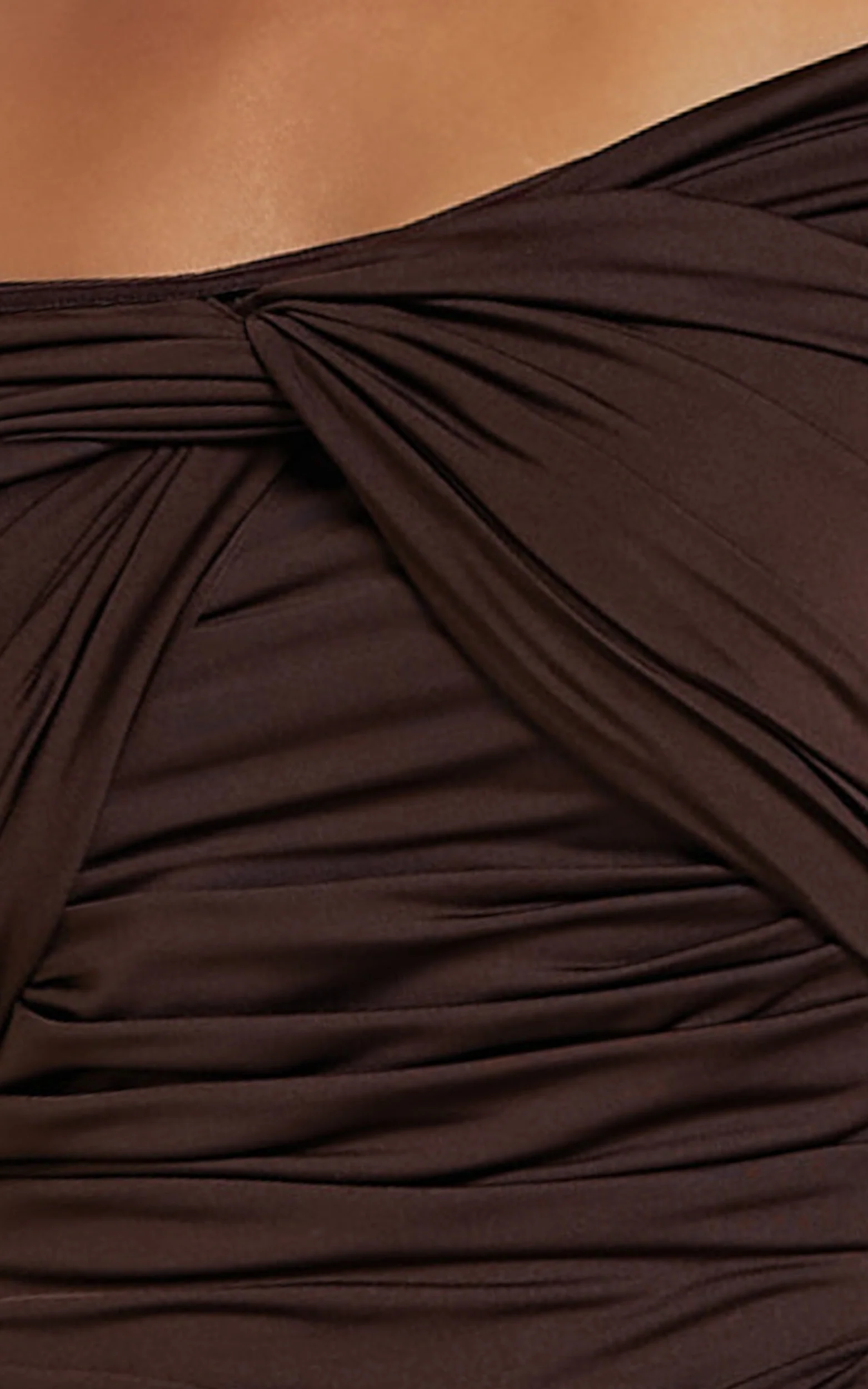 Shamaira Bodysuit - Twist Front Off Shoulder Long Sleeve in Brown