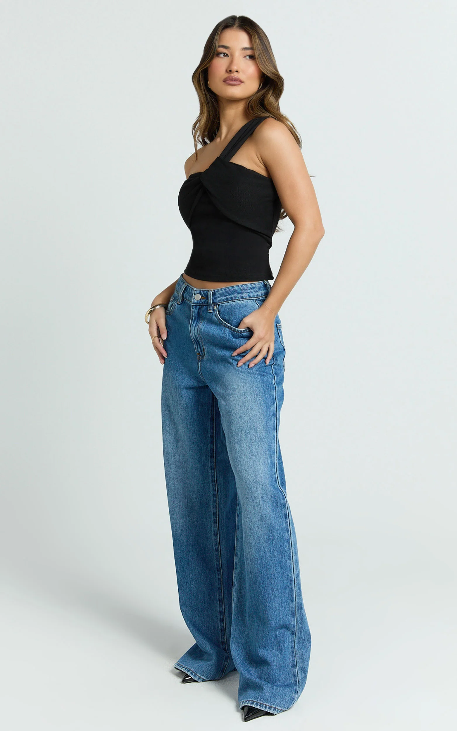 Maura Top - One Shoulder Twist Top in Black