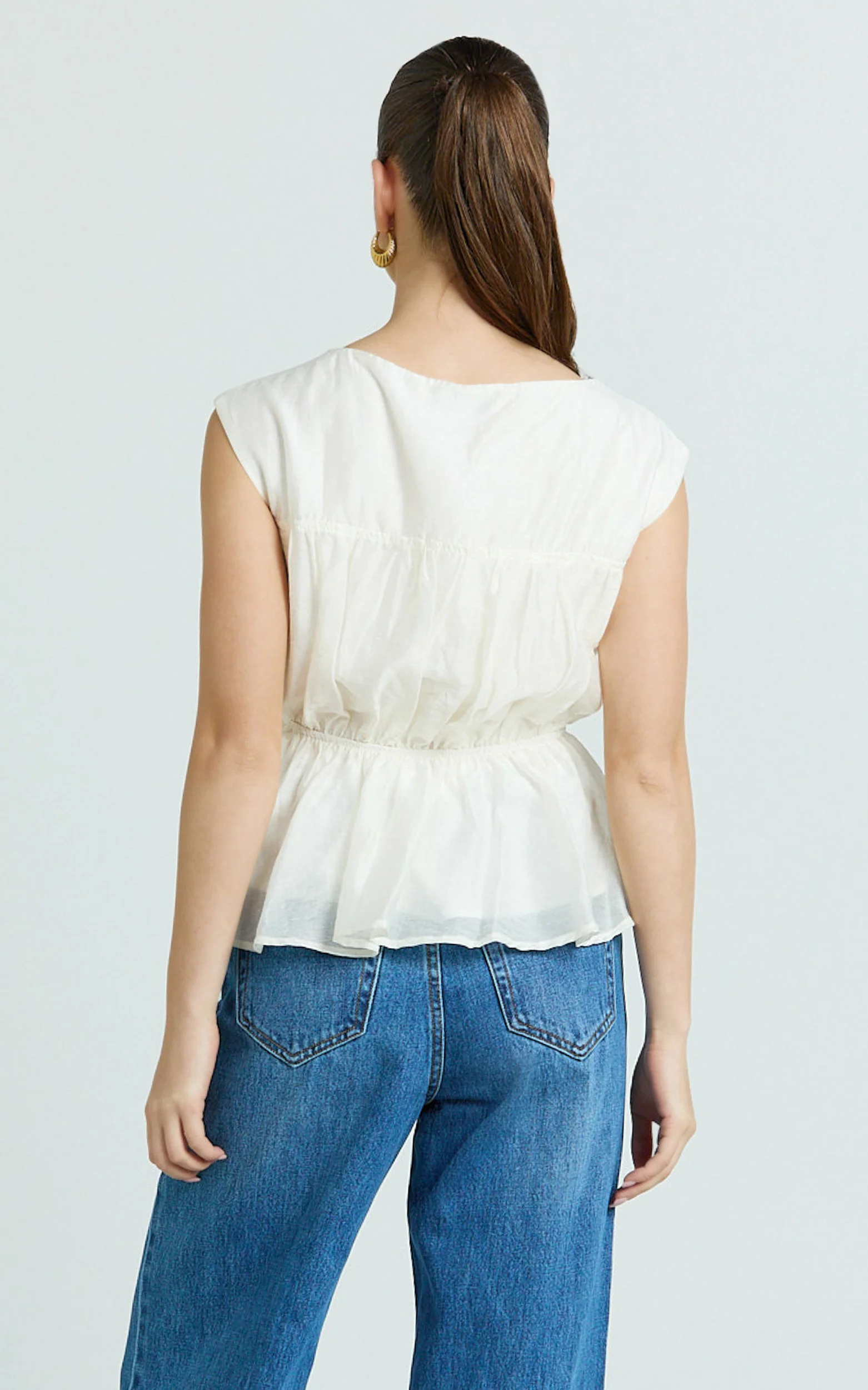 Naomi Top - Shirred Short Sleeve Top in White