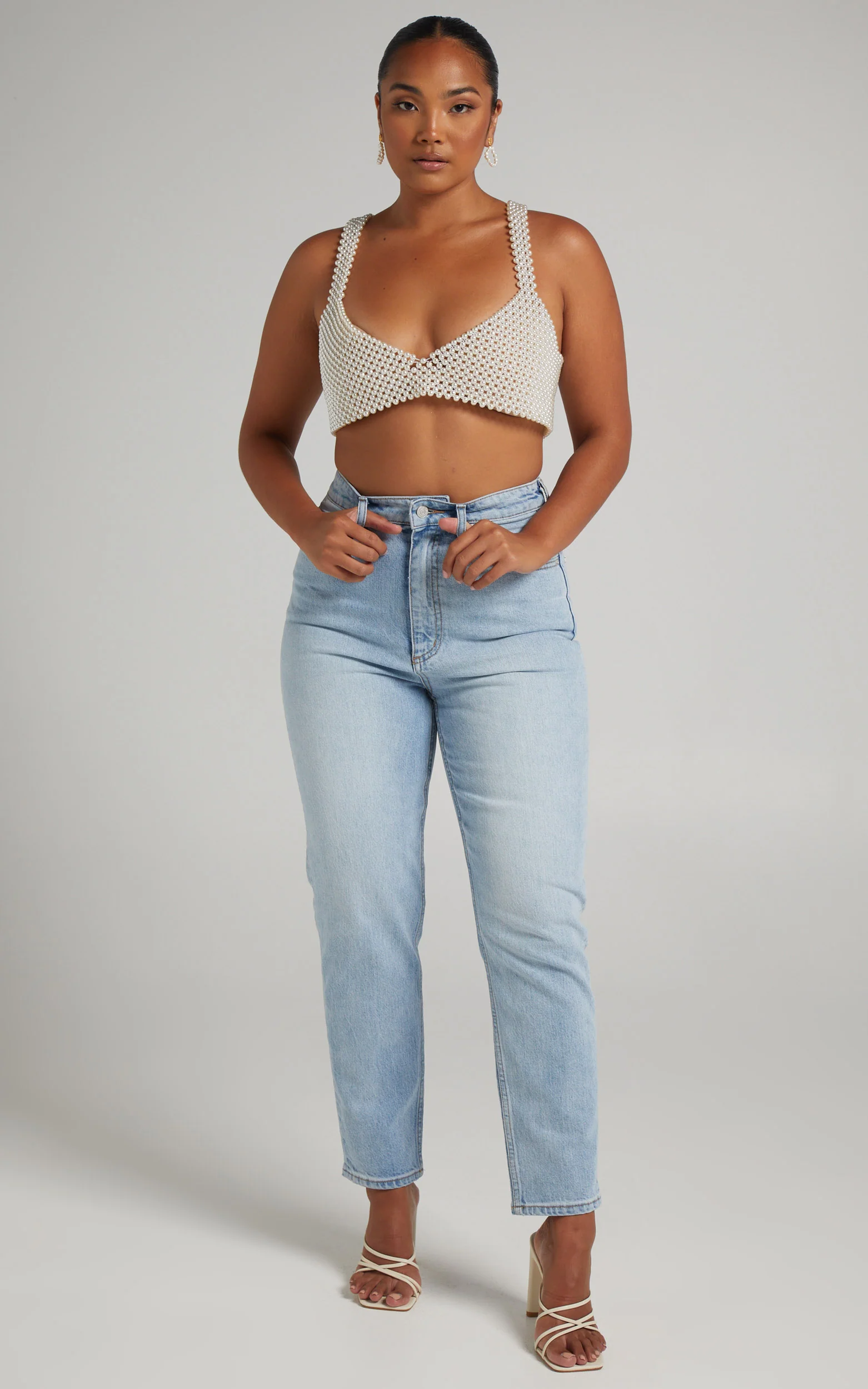 Peggy Top - V Neck Crop Top in Pearl