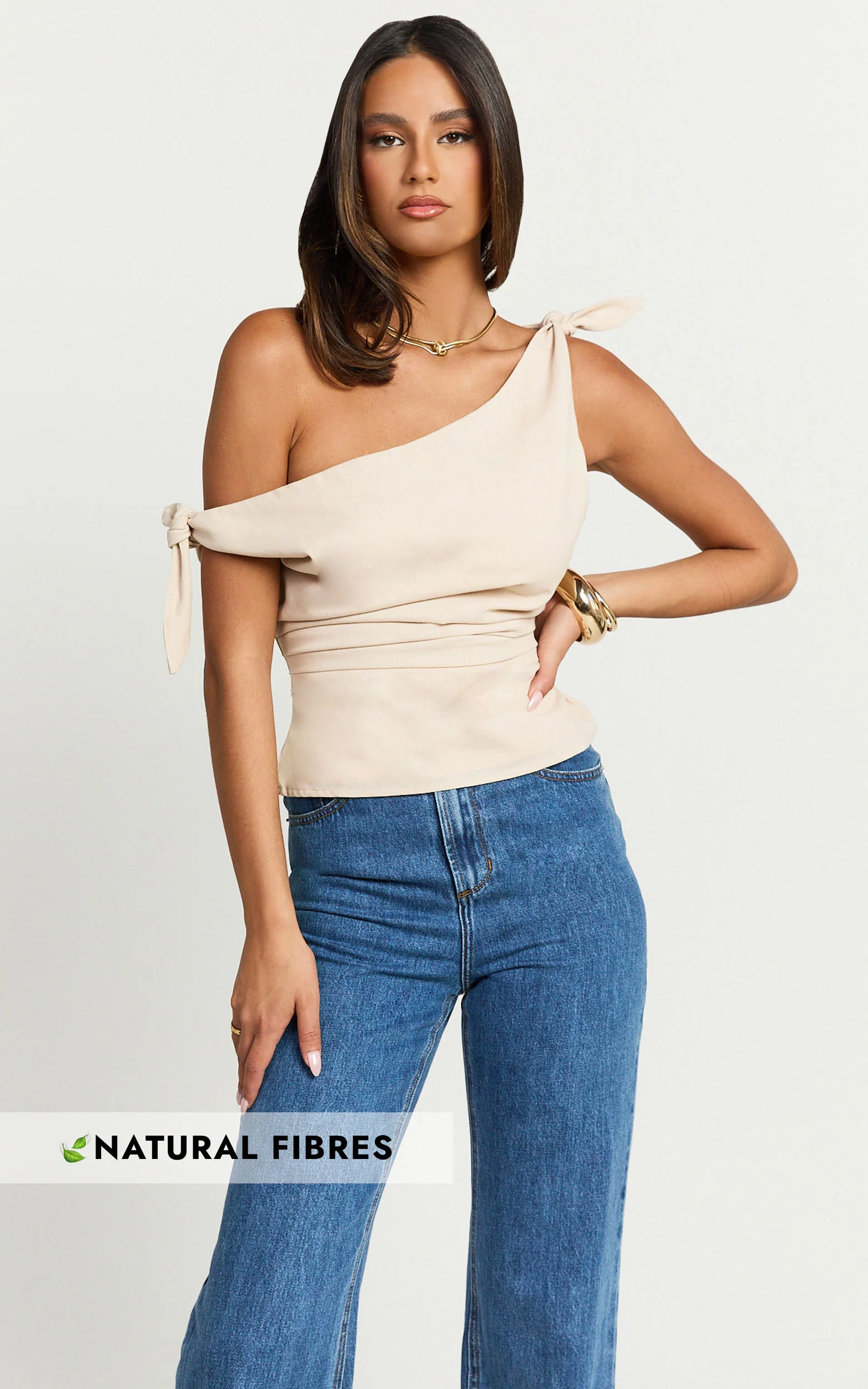 Ivy Top - Linen Off Shoulder Tie Top in Oatmeal