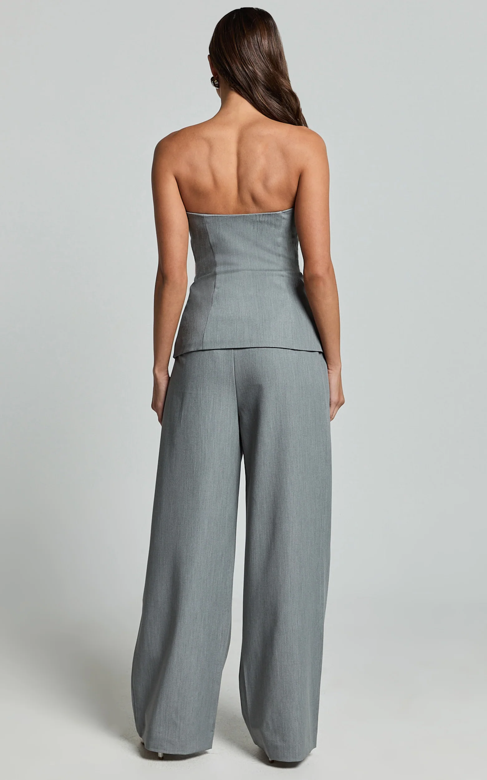 Hope Top - Longline Tailored Strapless Top in Grey