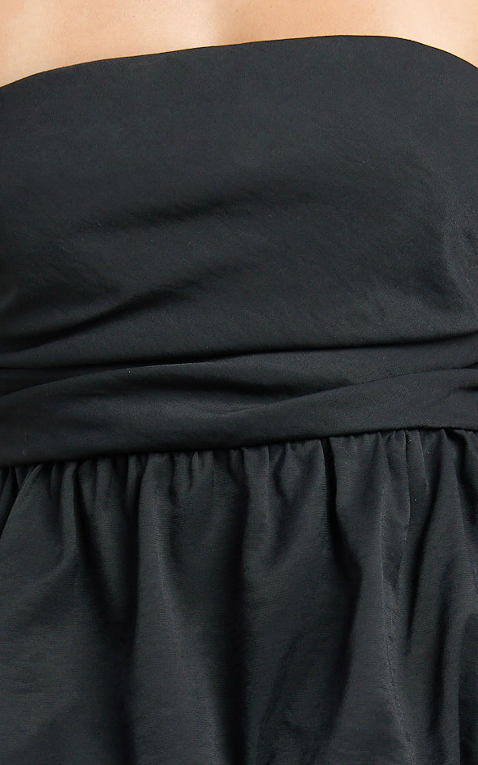 Karmen Top - Strapless Ruched Side Bubble Hem Top in Black