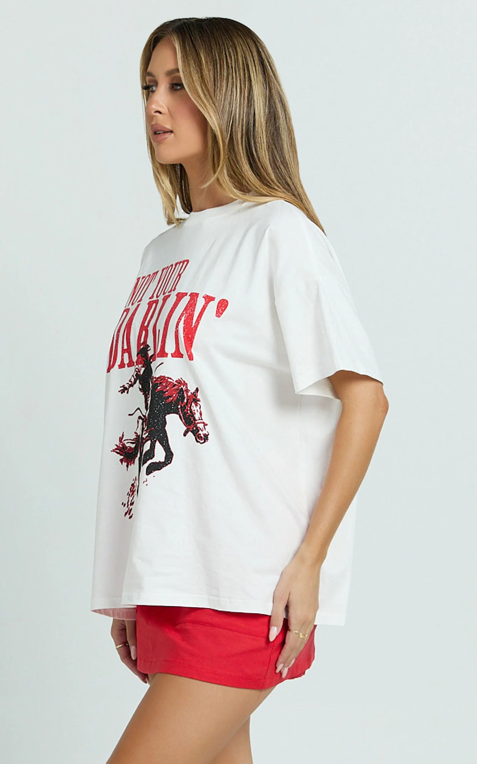 Aimee Top - Oversized Horse Print Tee in White