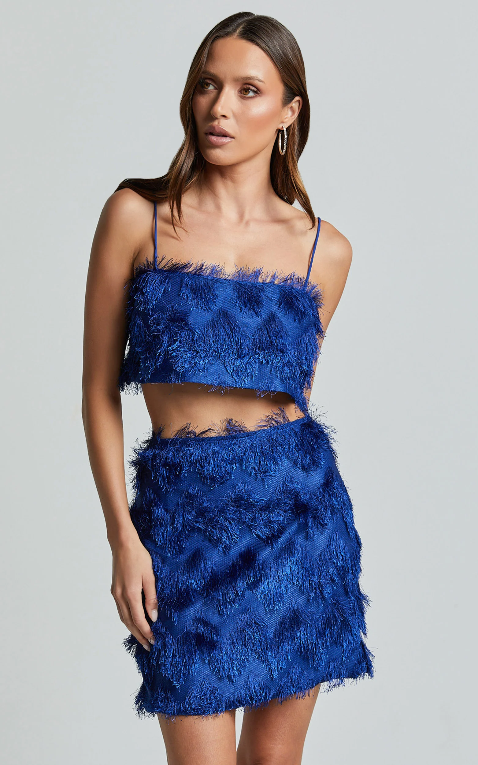 Shelby Top - Strappy Fringe Crop Top in Cobalt Blue