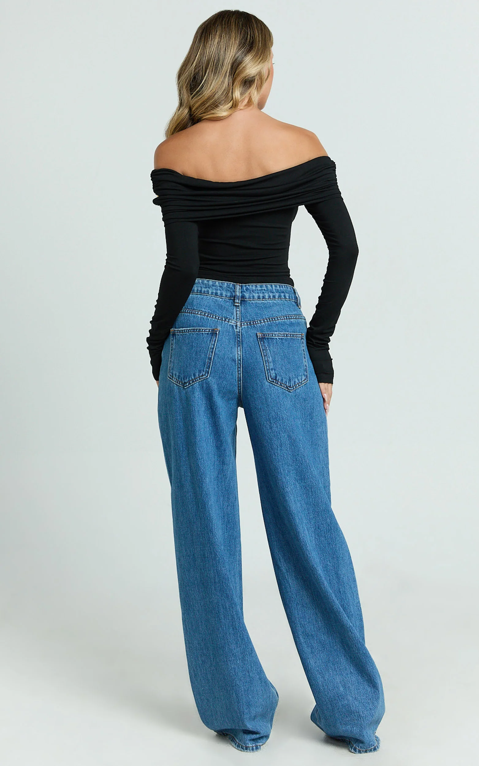 Jolie Top - Off Shoulder Long Sleeve Gathered Top in Black