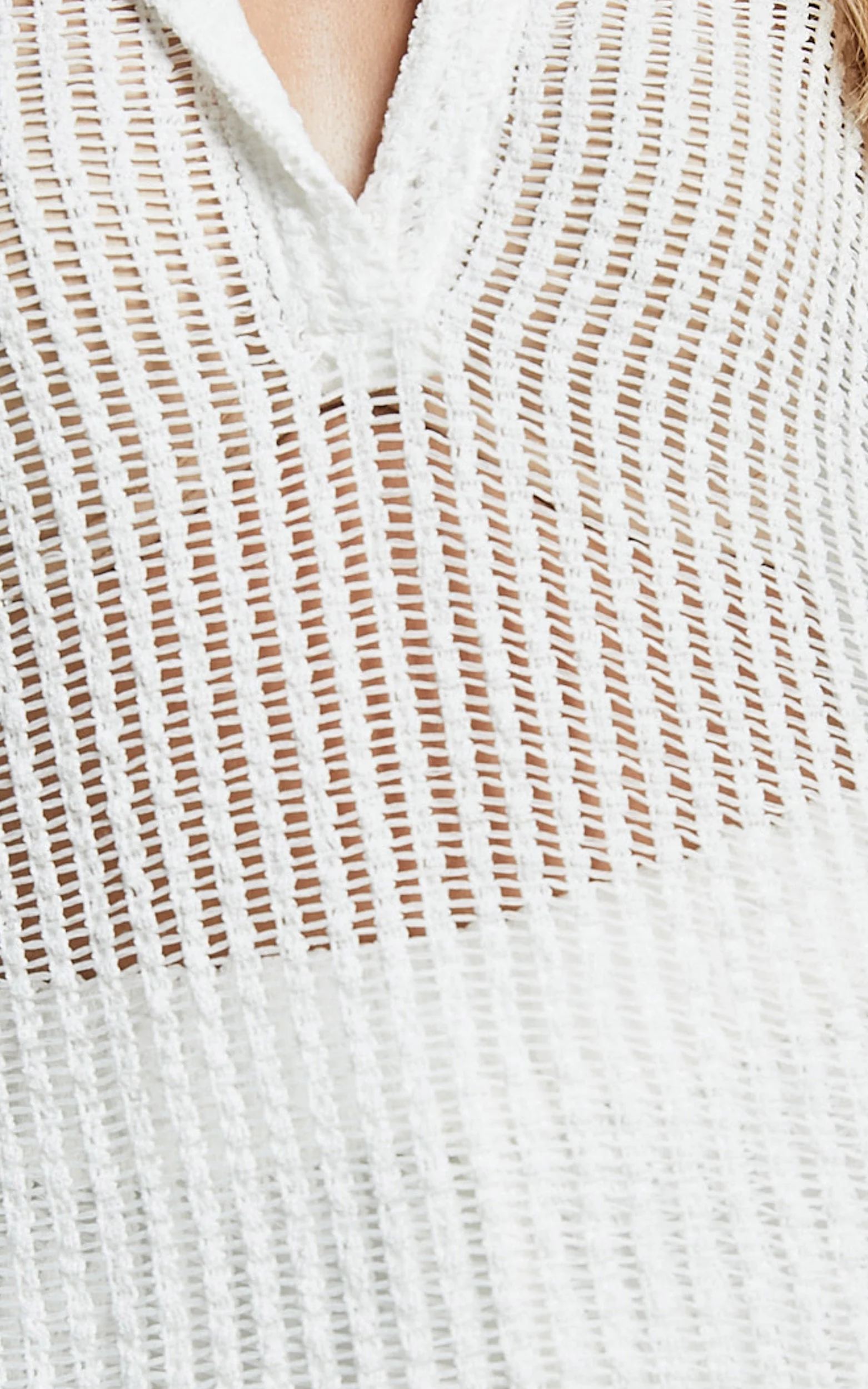 Cessily Top - V Neck Oversized Sheer Crochet Blouse in White