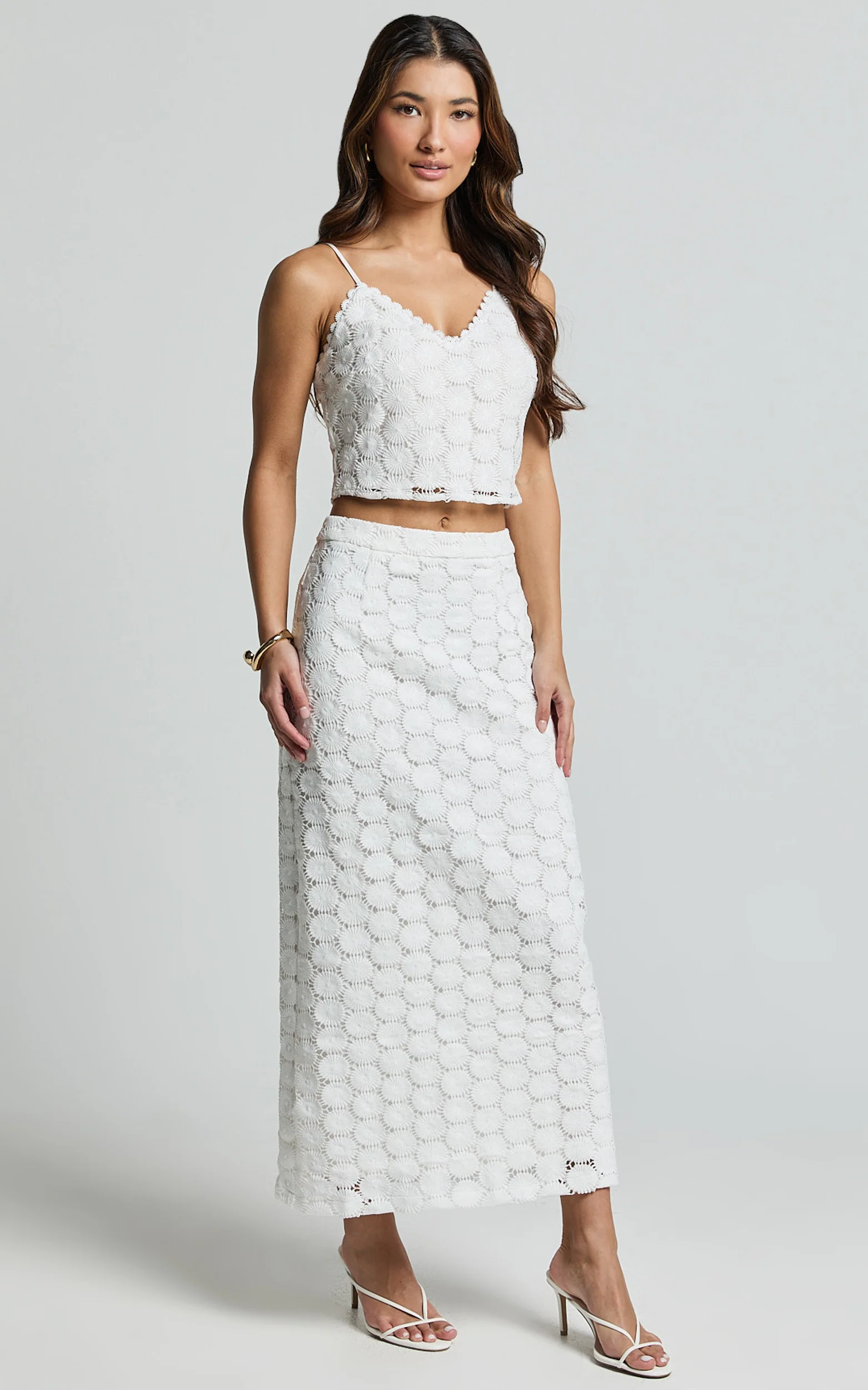 Wendy Top - Broderie Lace Cami Crop Top in White