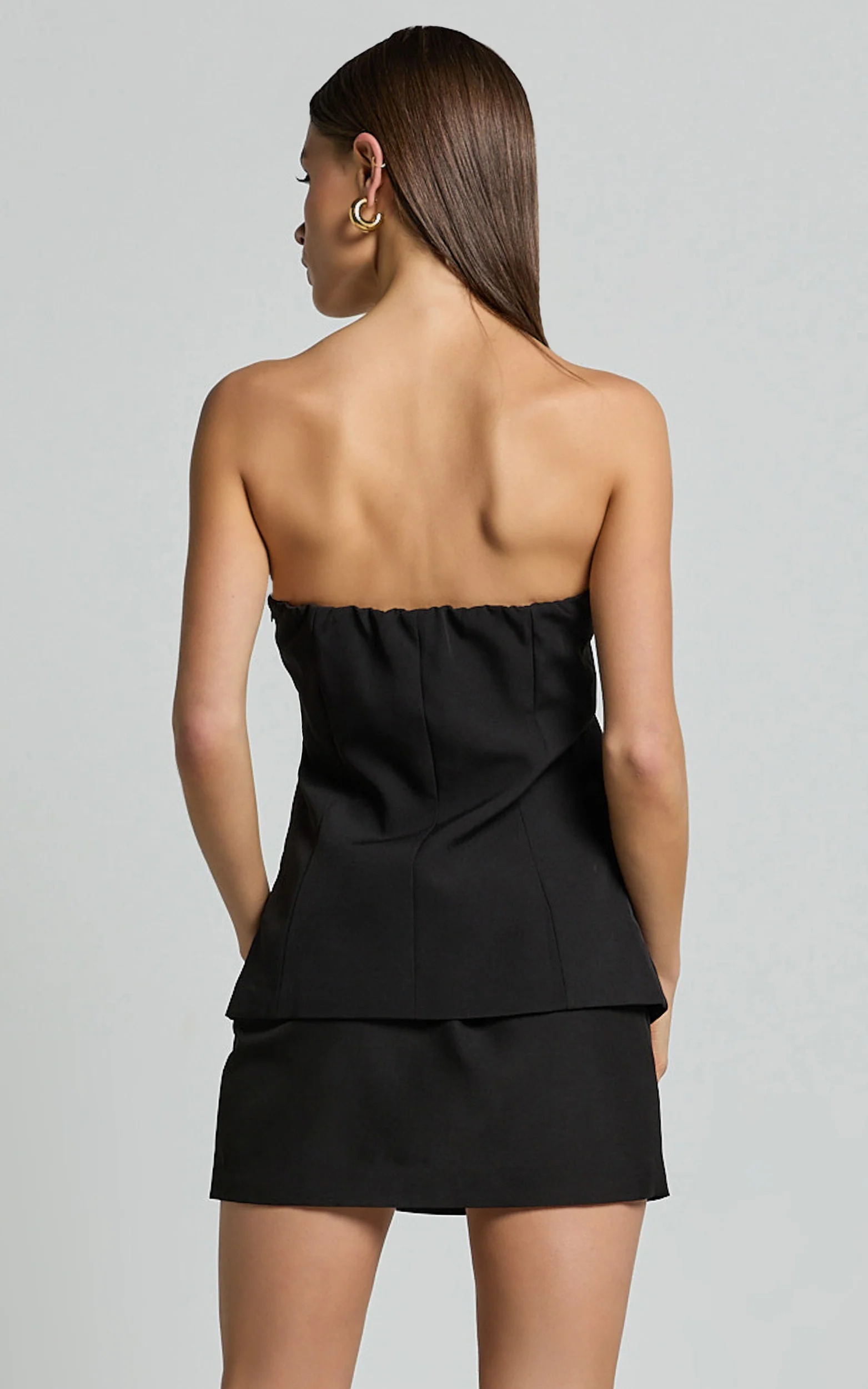 Posie Top - Strapless Button Down Waist Coat in Black