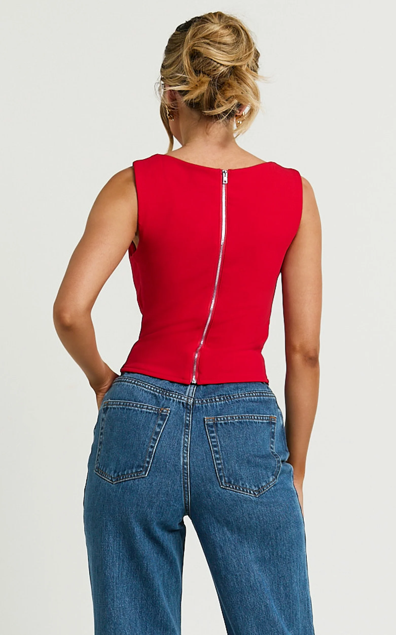 Donna Top - Cowl Neck Corset Top in Red