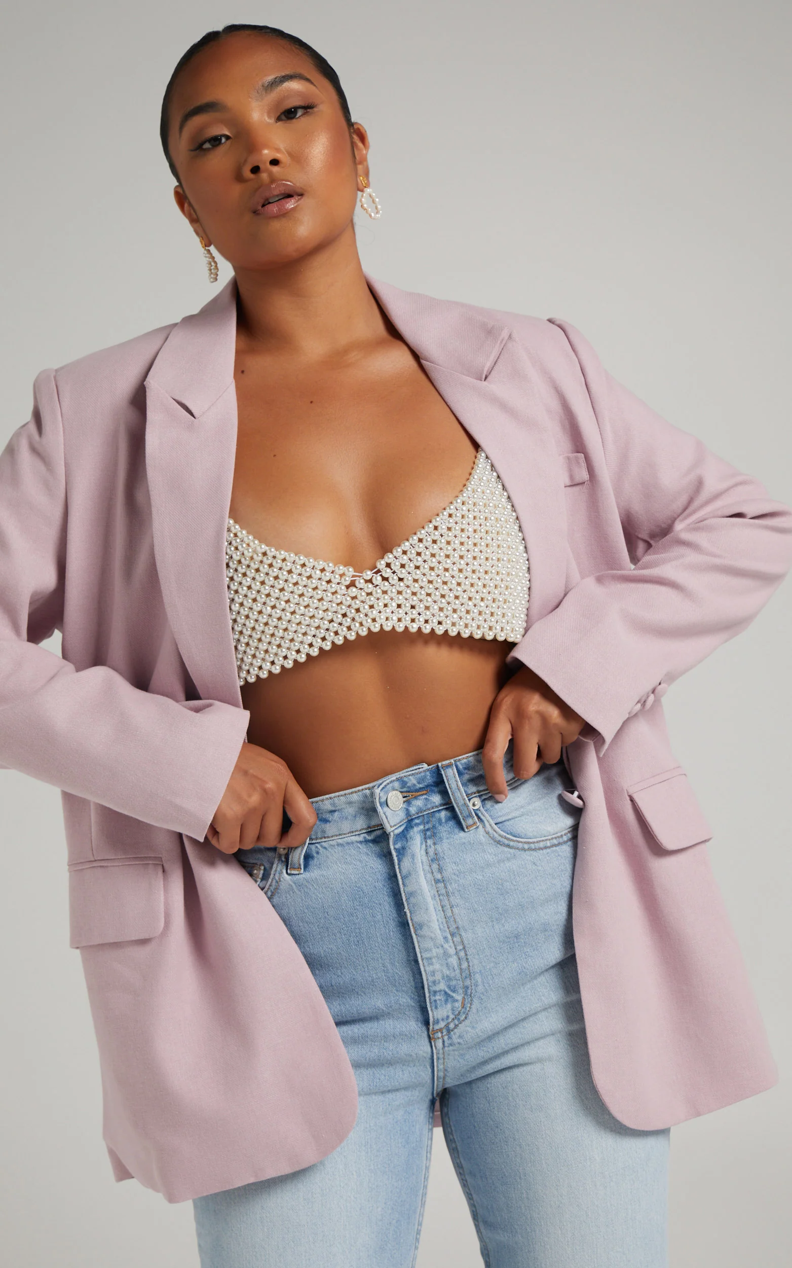 Peggy Top - V Neck Crop Top in Pearl