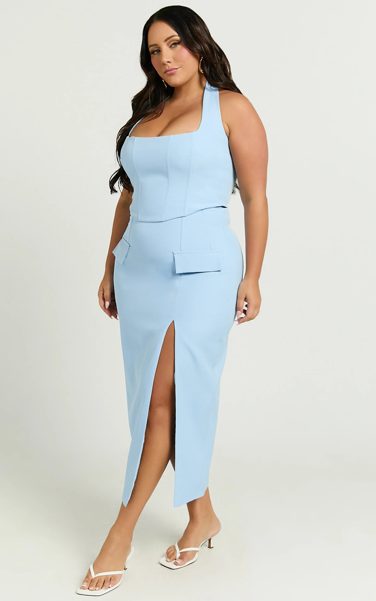 Davie Top - Halter Corset Fitted Crop Top in Ice Blue