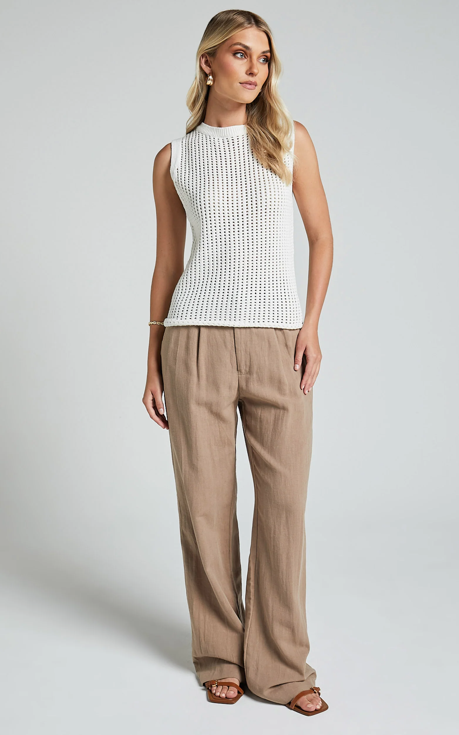 Bryanna Top - Knitted High Neck Sleeveless Top in White