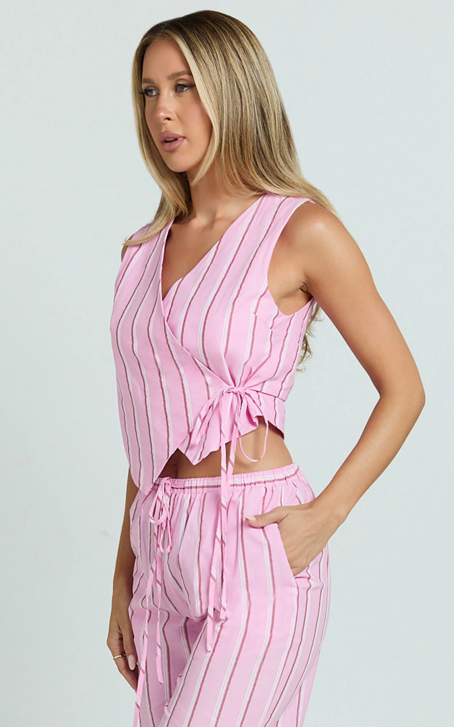 Layla Top - Wrap Over Top in Pink Stripe