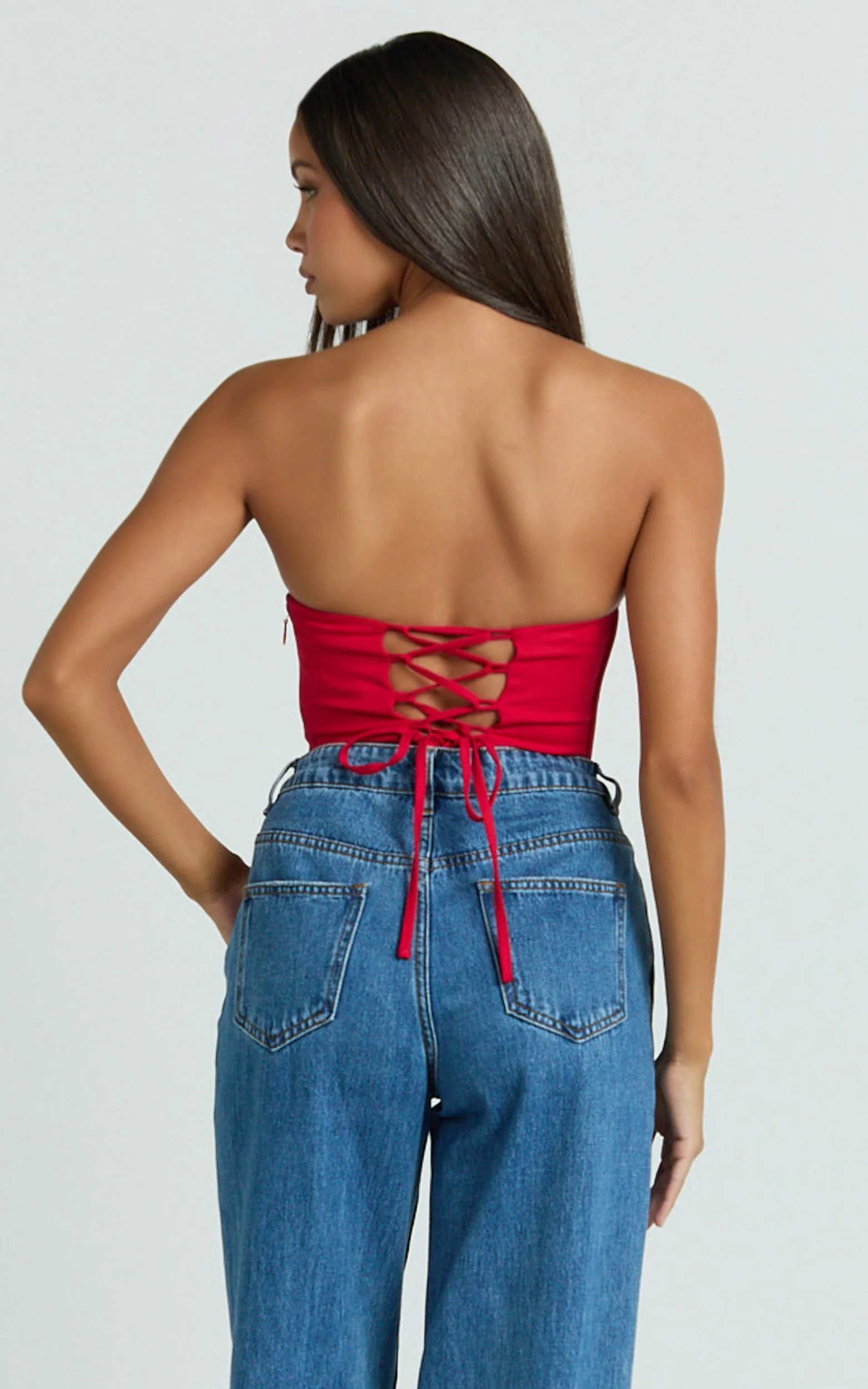 Brigitte Bodysuit - Sweetheart Paneled Bodysuit in Red