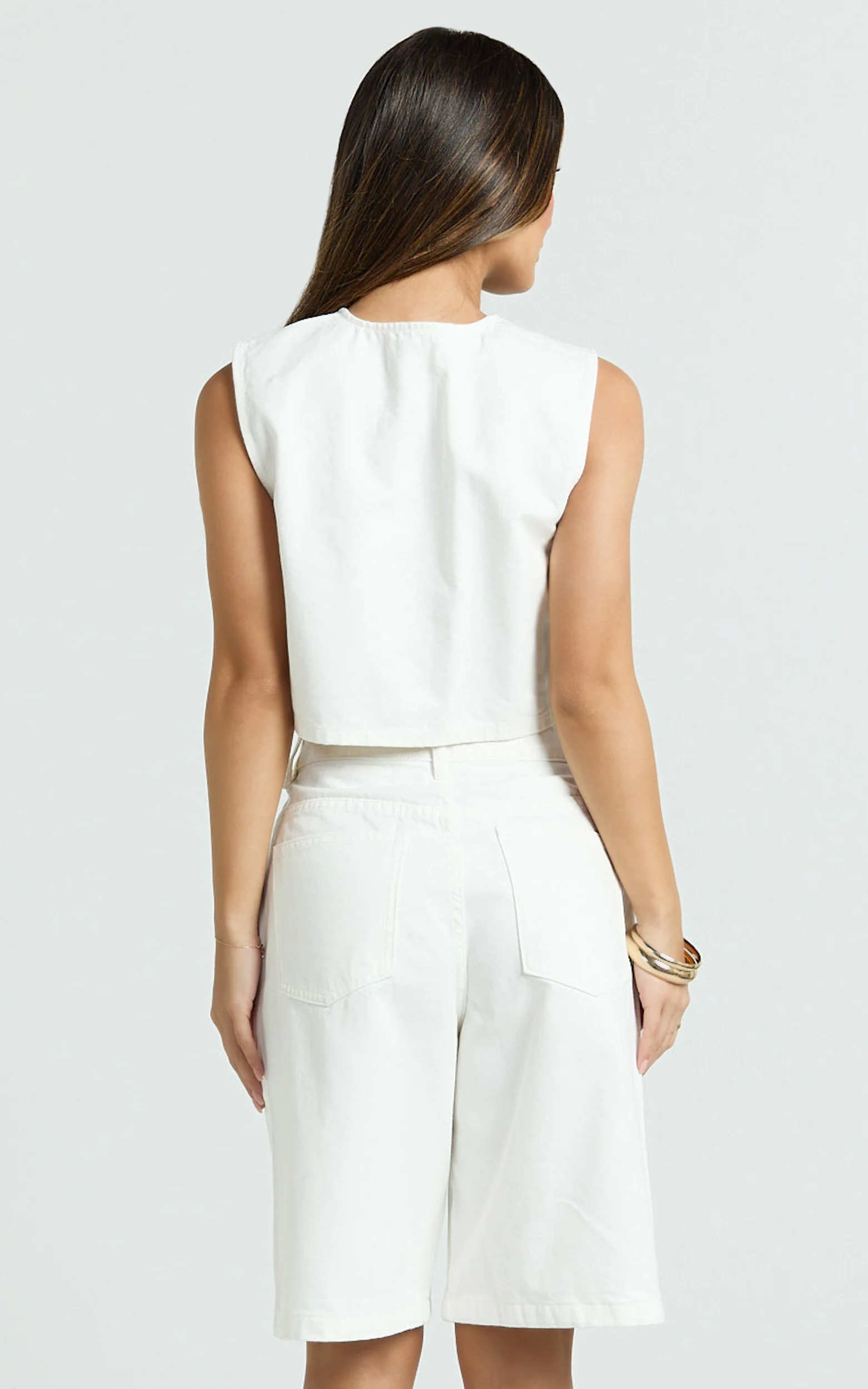 Nathan Top - Button Down Denim Shell Top in White