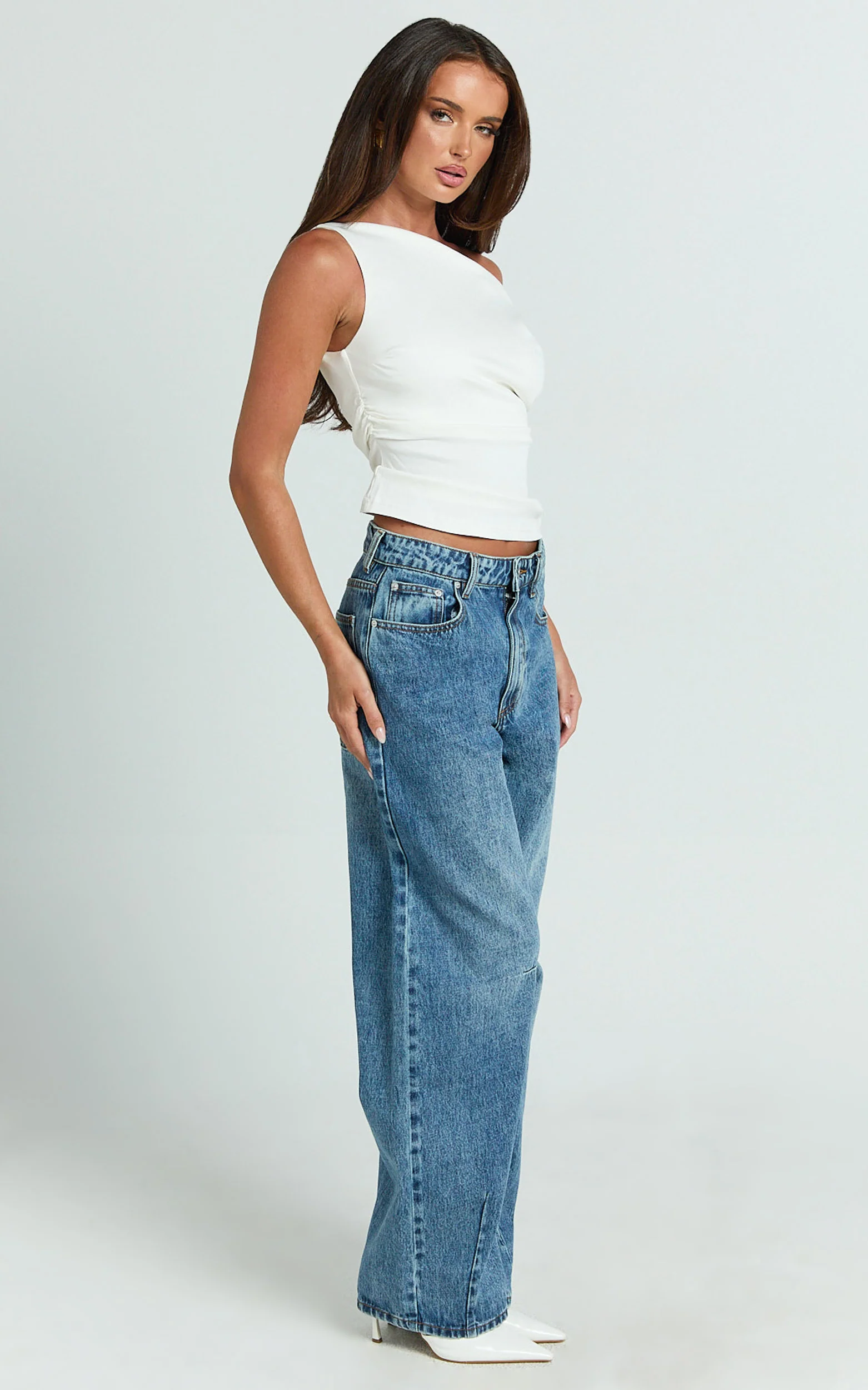 Rebecca Top - Asymmetric One Shoulder Fitted Top in White