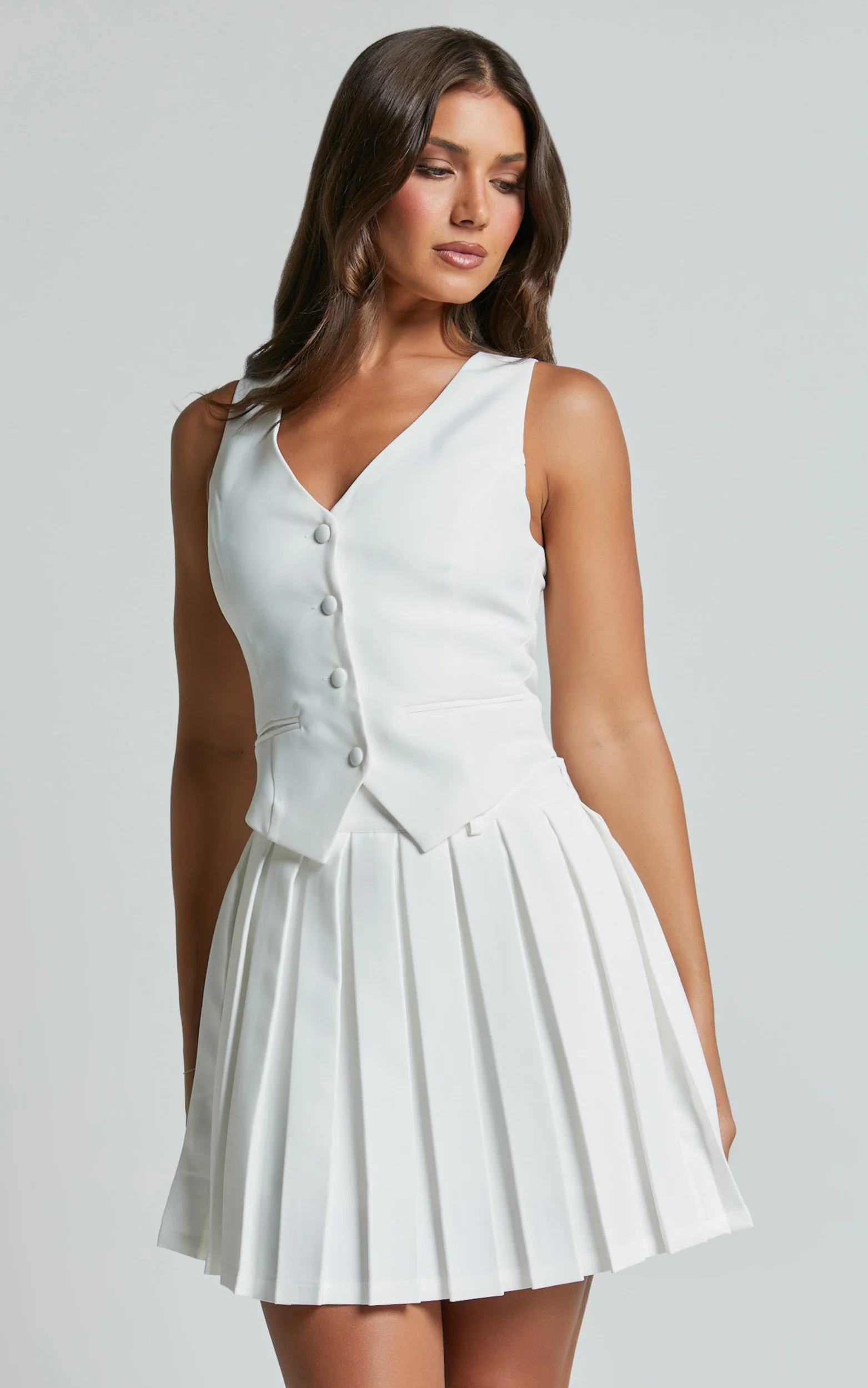 Harlee Vest - Fitted V Neck Tailored Vest Top in White