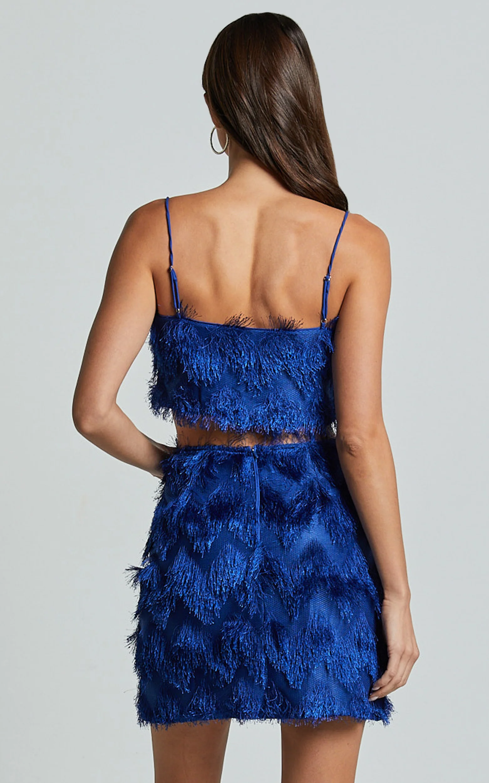 Shelby Top - Strappy Fringe Crop Top in Cobalt Blue