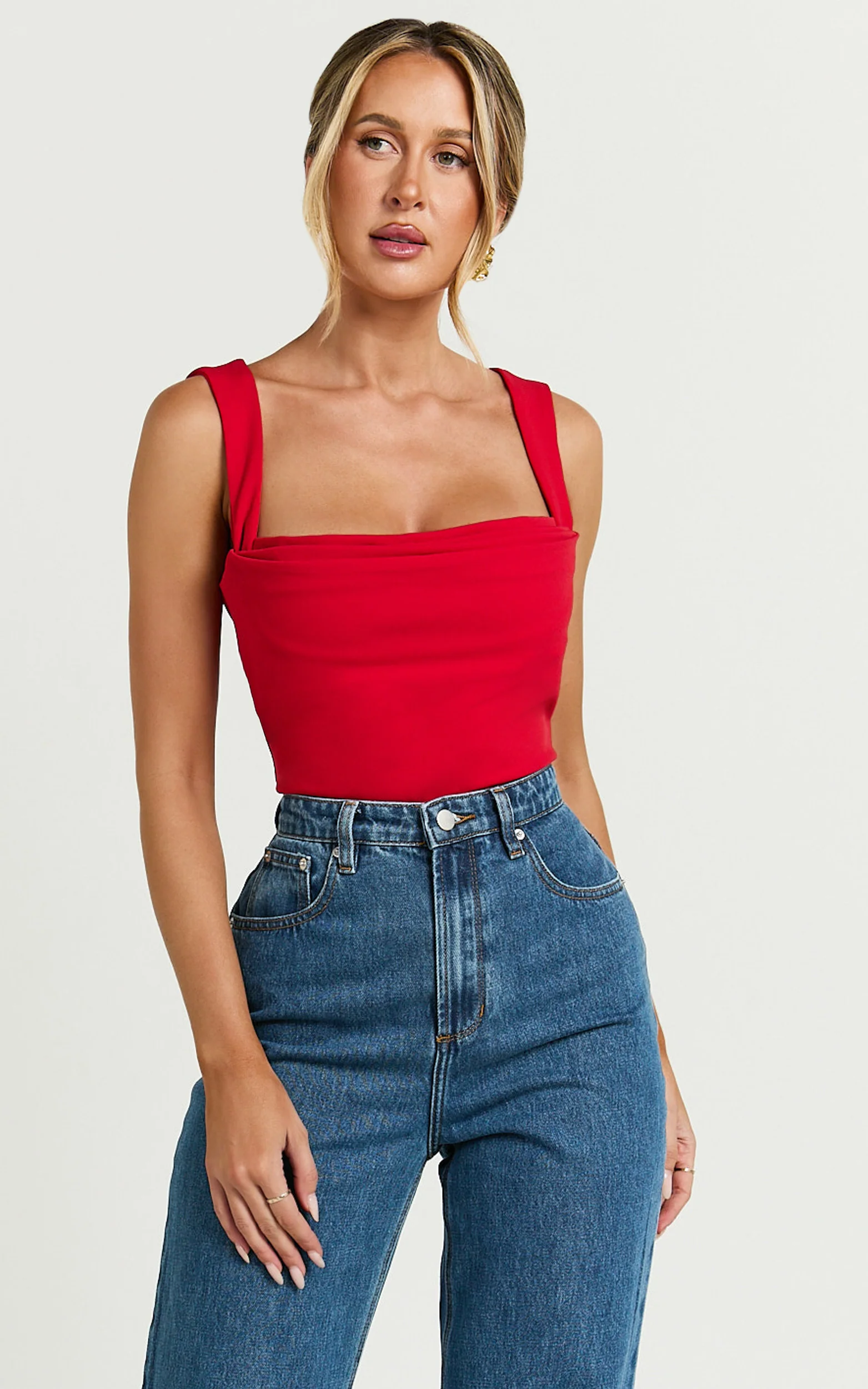 Donna Top - Cowl Neck Corset Top in Red
