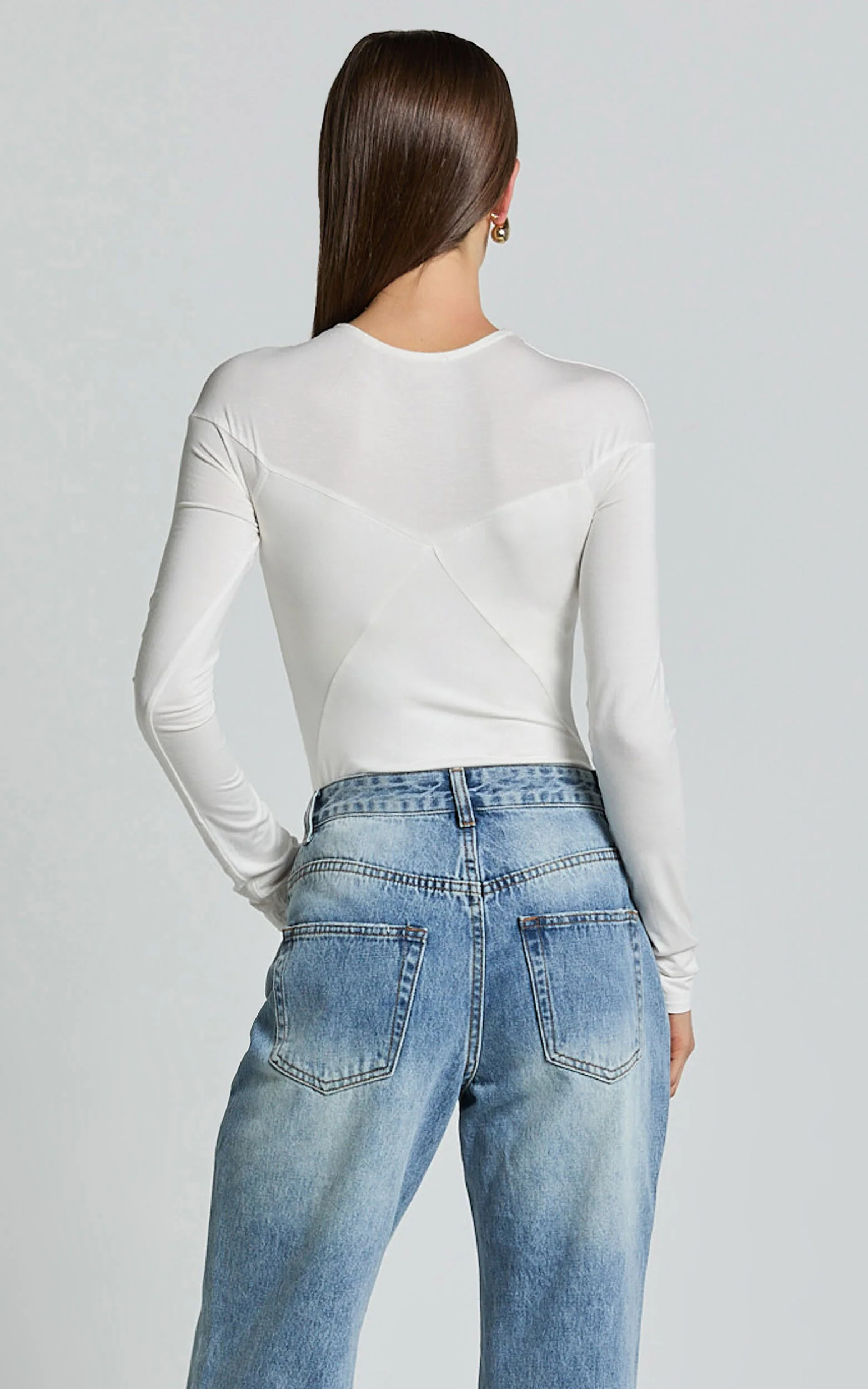 Kerryn Bodysuit - Long Sleeve Marl Cross Front Bodysuit in Ivory