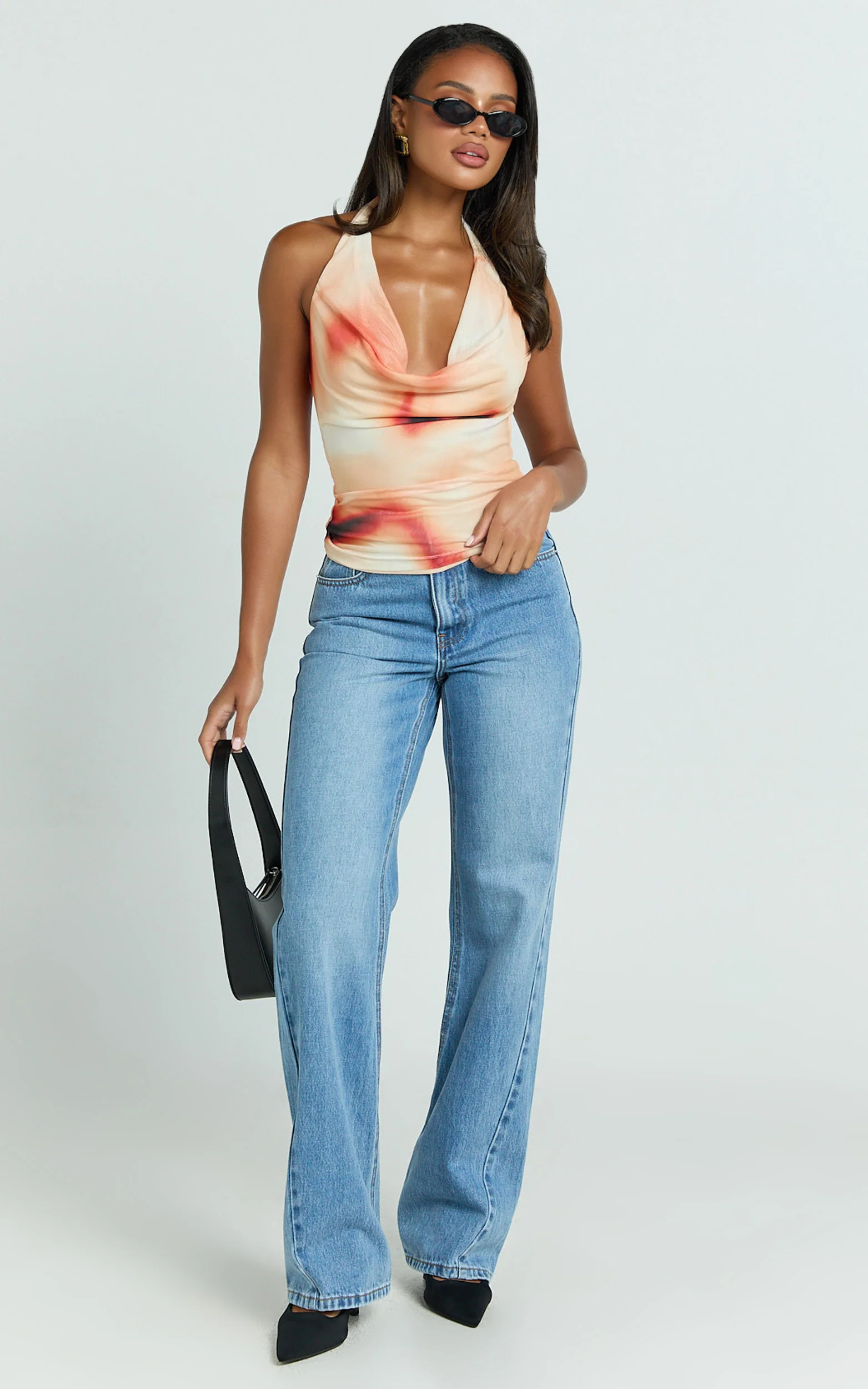 Nicole Top - Cowl Neck Halter Top in Multi