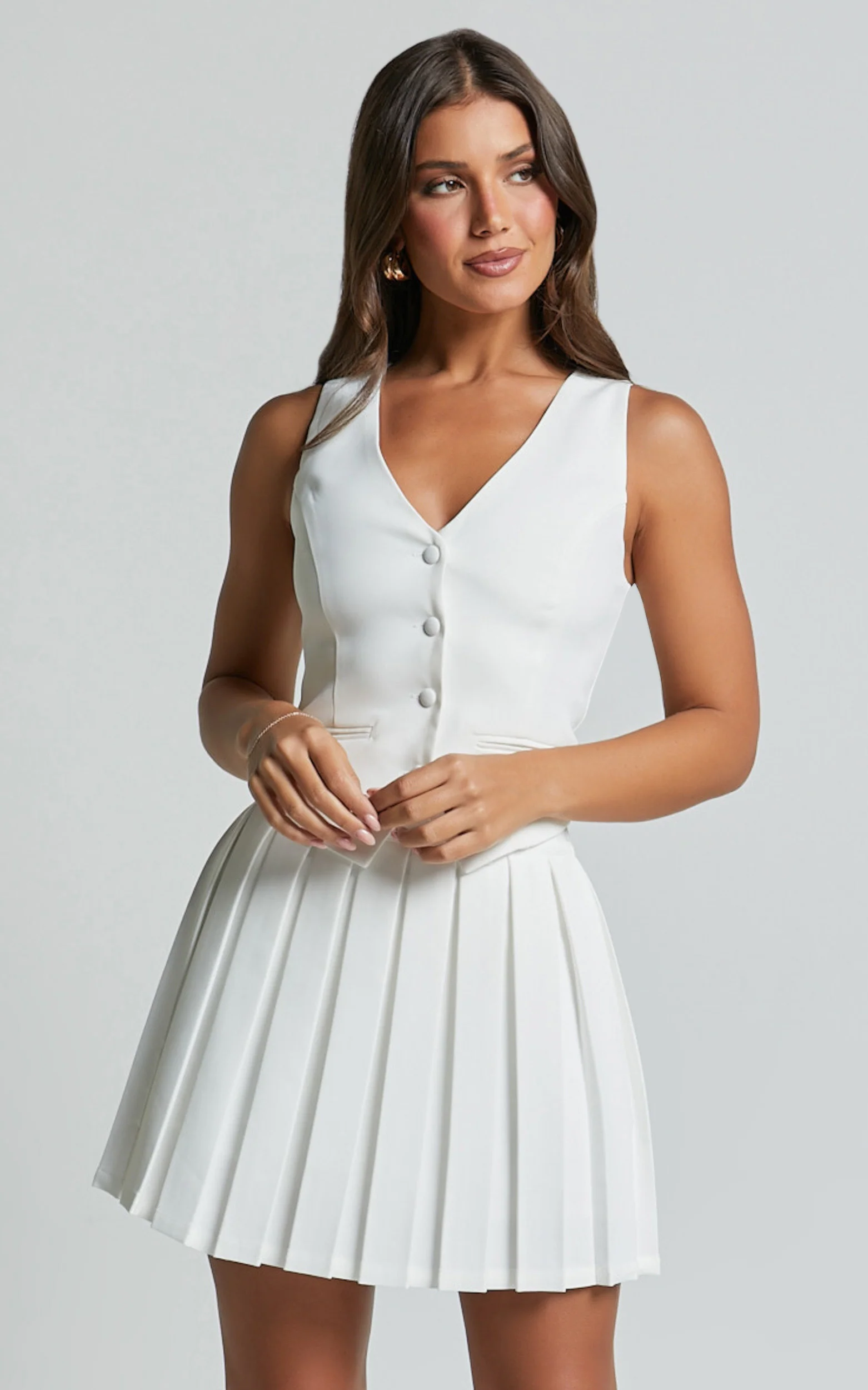 Harlee Vest - Fitted V Neck Tailored Vest Top in White