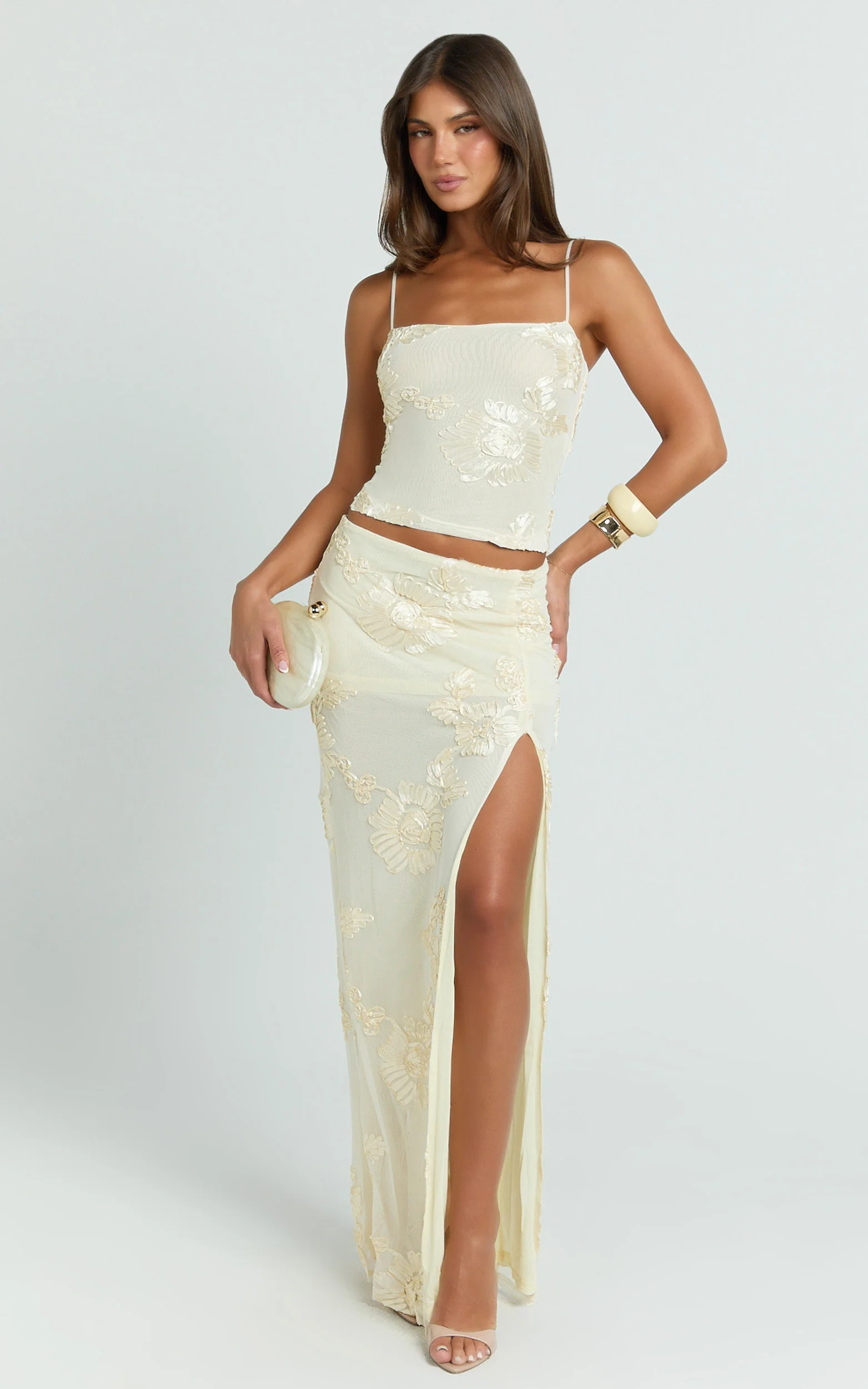 Jelena Top - Scoop Neck Embroidered Floral Top in Lemon