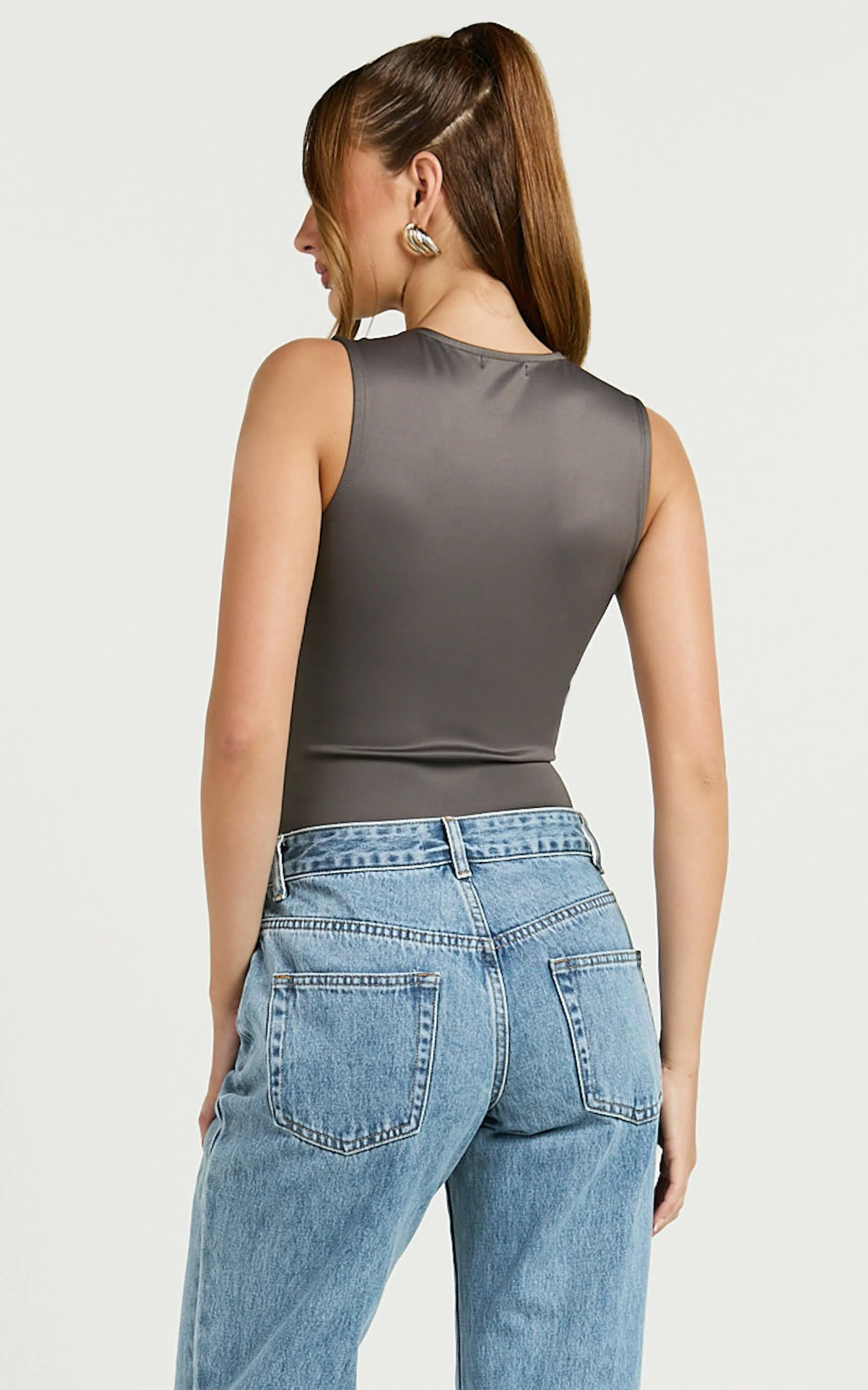 Charlotte Bodysuit - V Neck Bodysuit in Charcoal