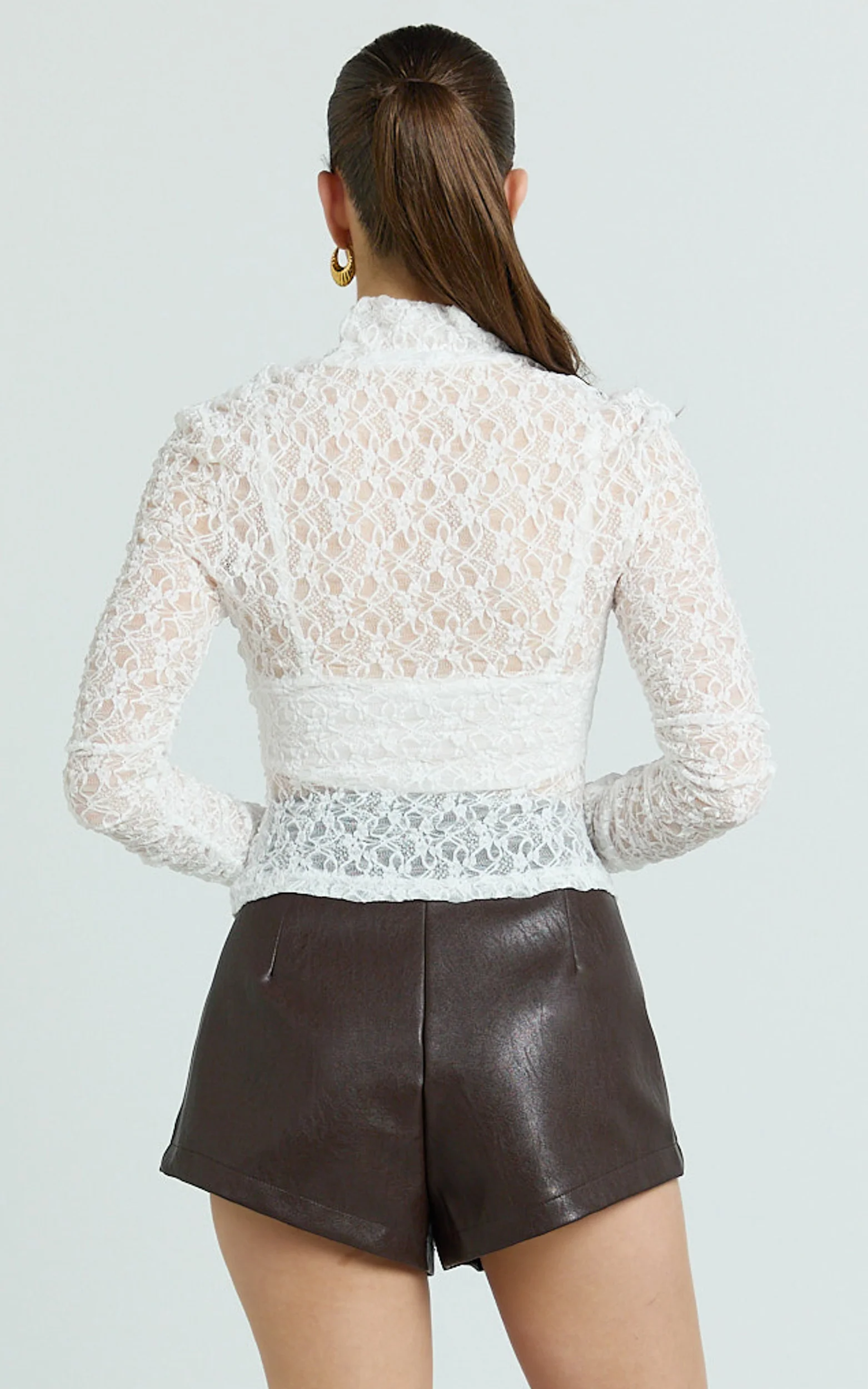 Karlene Top - Stretch Lace Long Sleeve With Bandeau Top in Ivory