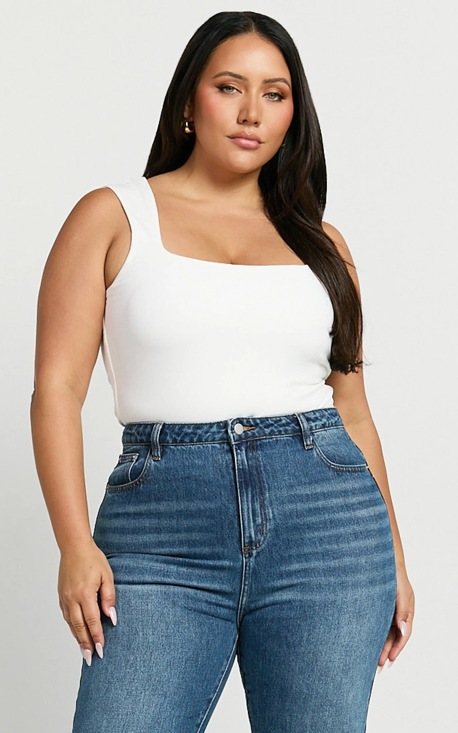 Ophelia Top - Square Neck Jersey Top in Off White