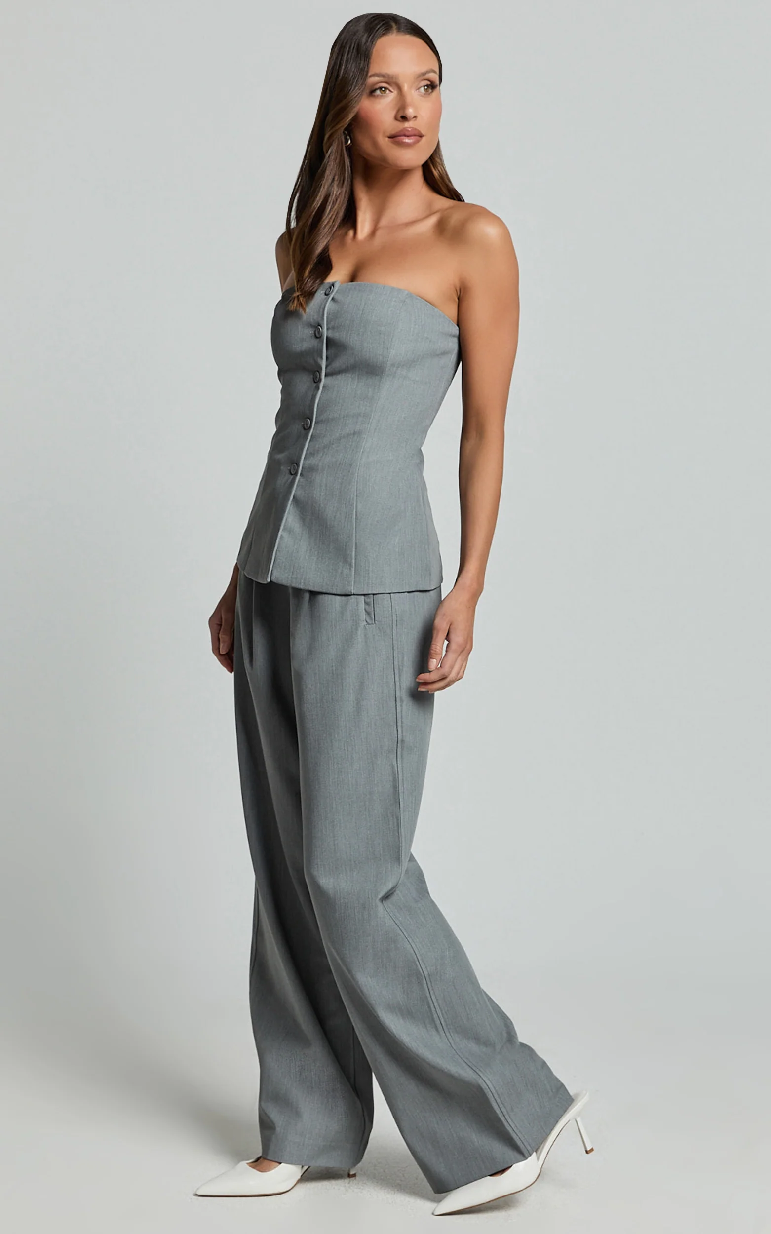 Hope Top - Longline Tailored Strapless Top in Grey