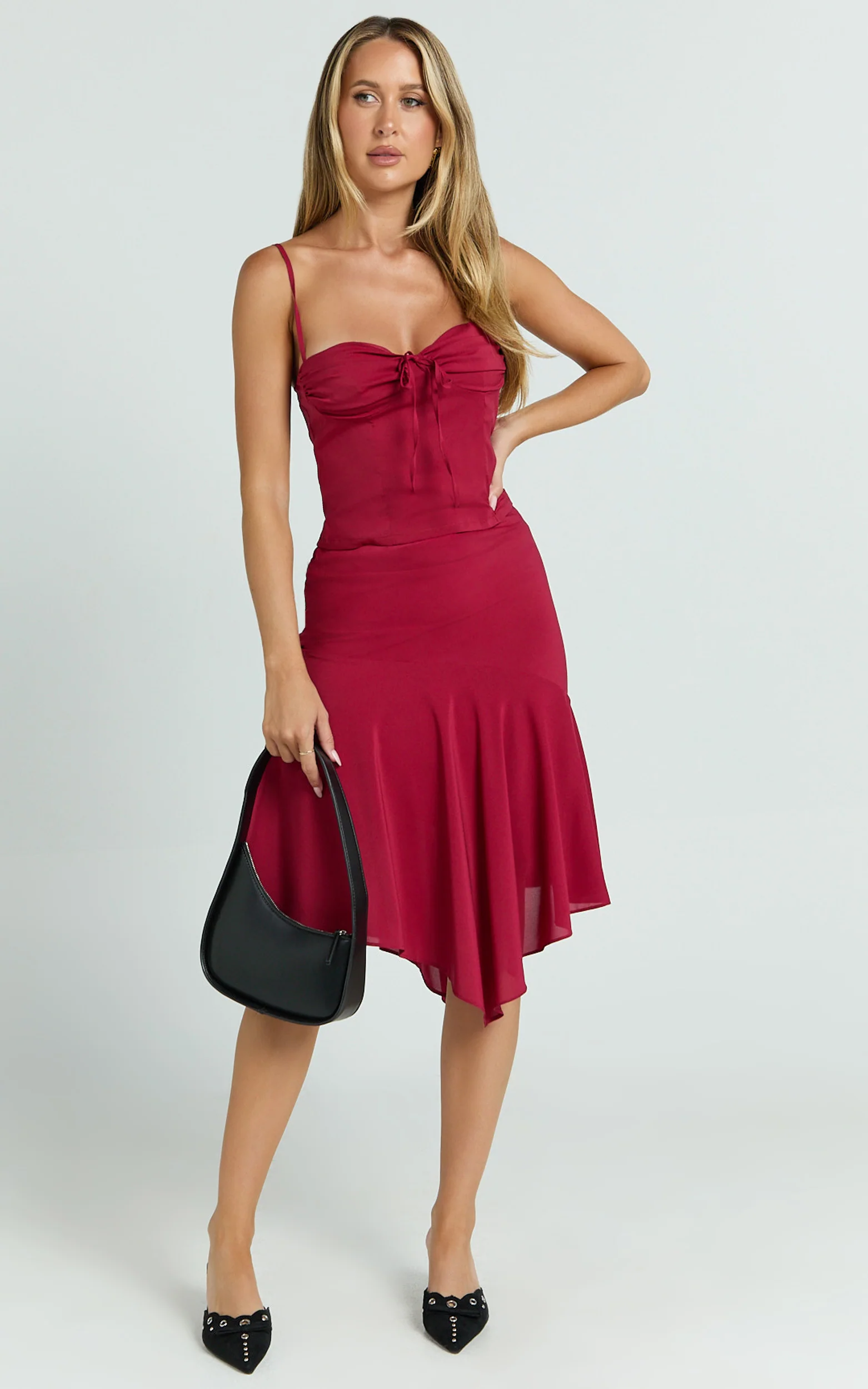 Clare Top - Gathered Front Bow Strappy Crop Top in Cherry Red