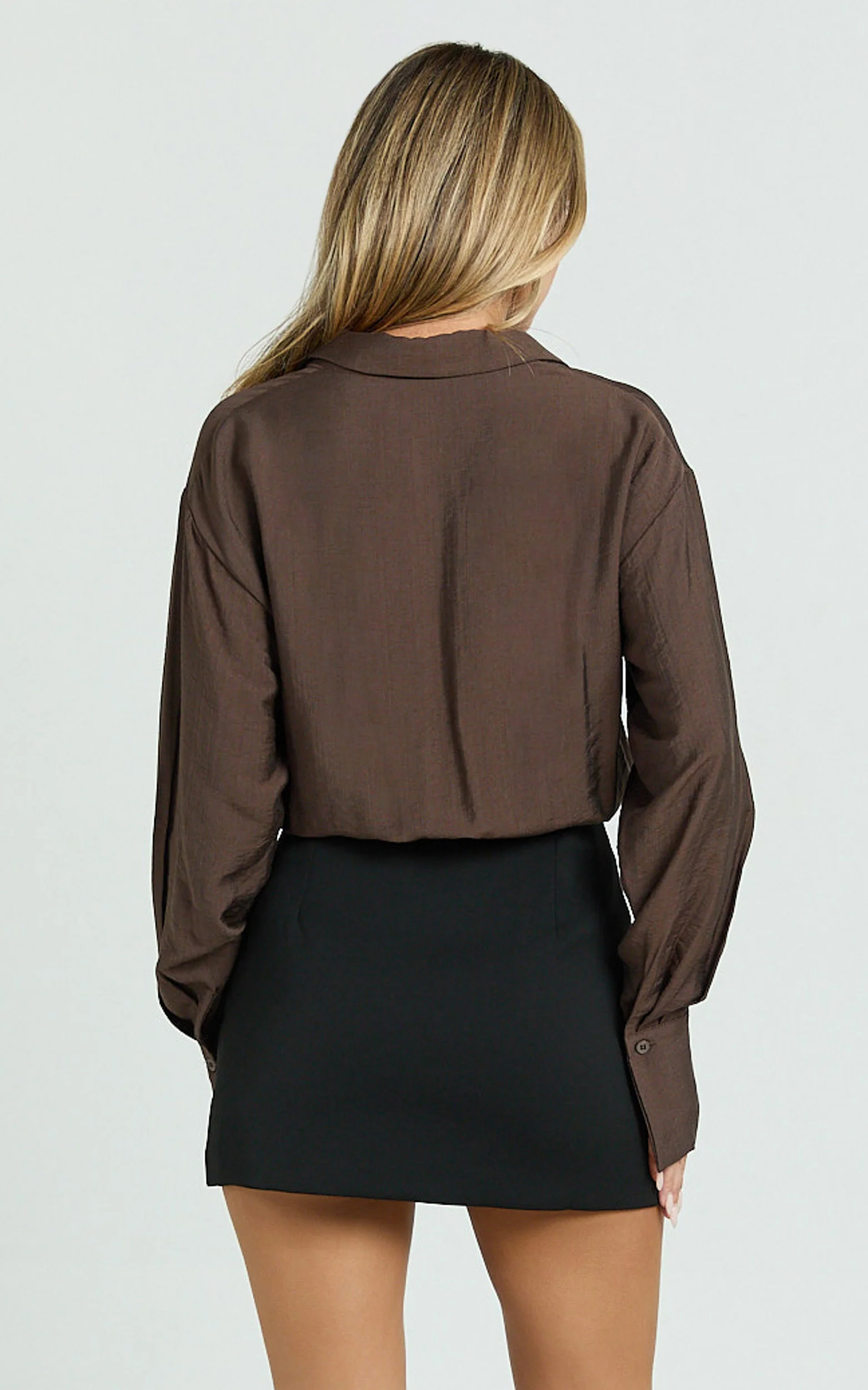 Kimberly Bodysuit - Relaxed Shirt Bodysuit in Chocolate