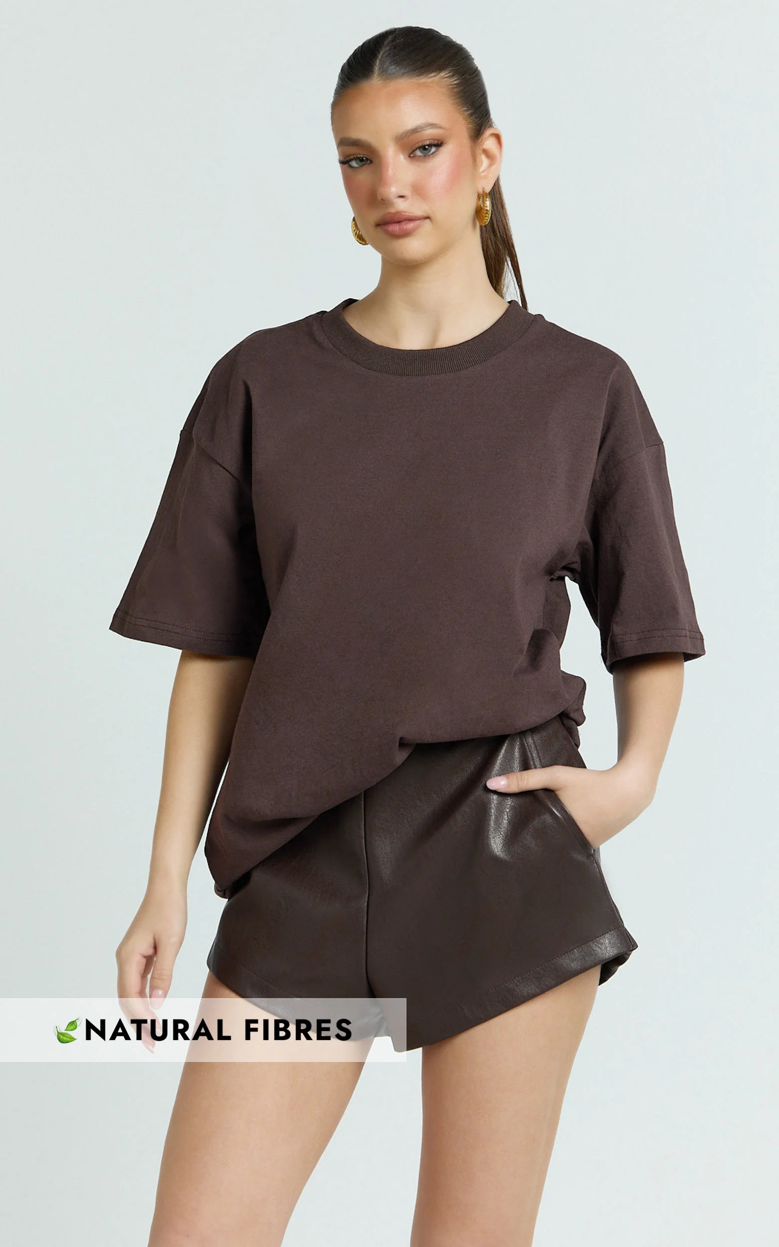 Prizza Top - Longline Boyfriend Tee Top in Chocolate