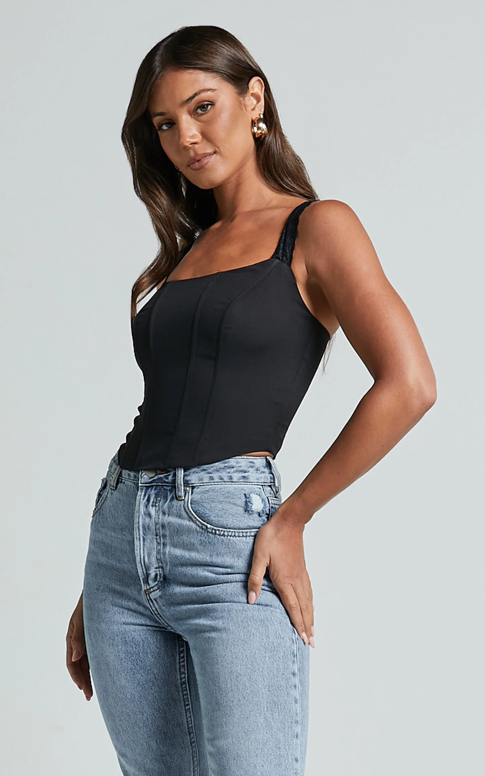 Kieran Top - Lace Strap Corset Top in Black