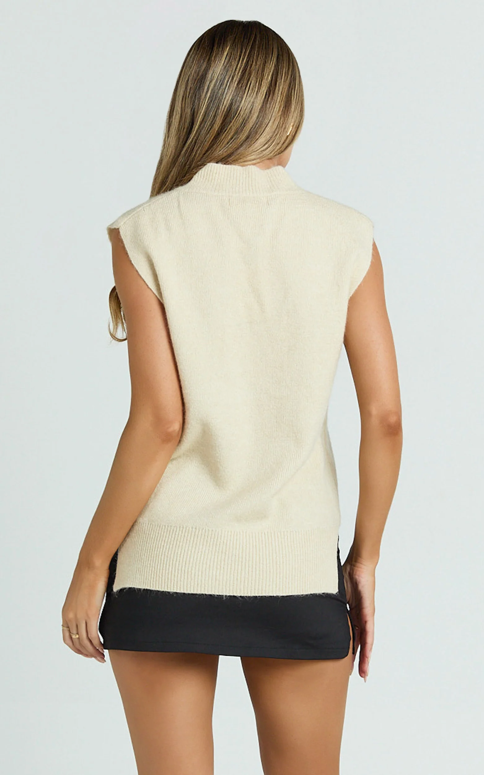 Chenelle Top - Sleeveless Knit Sweater Vest in Stone