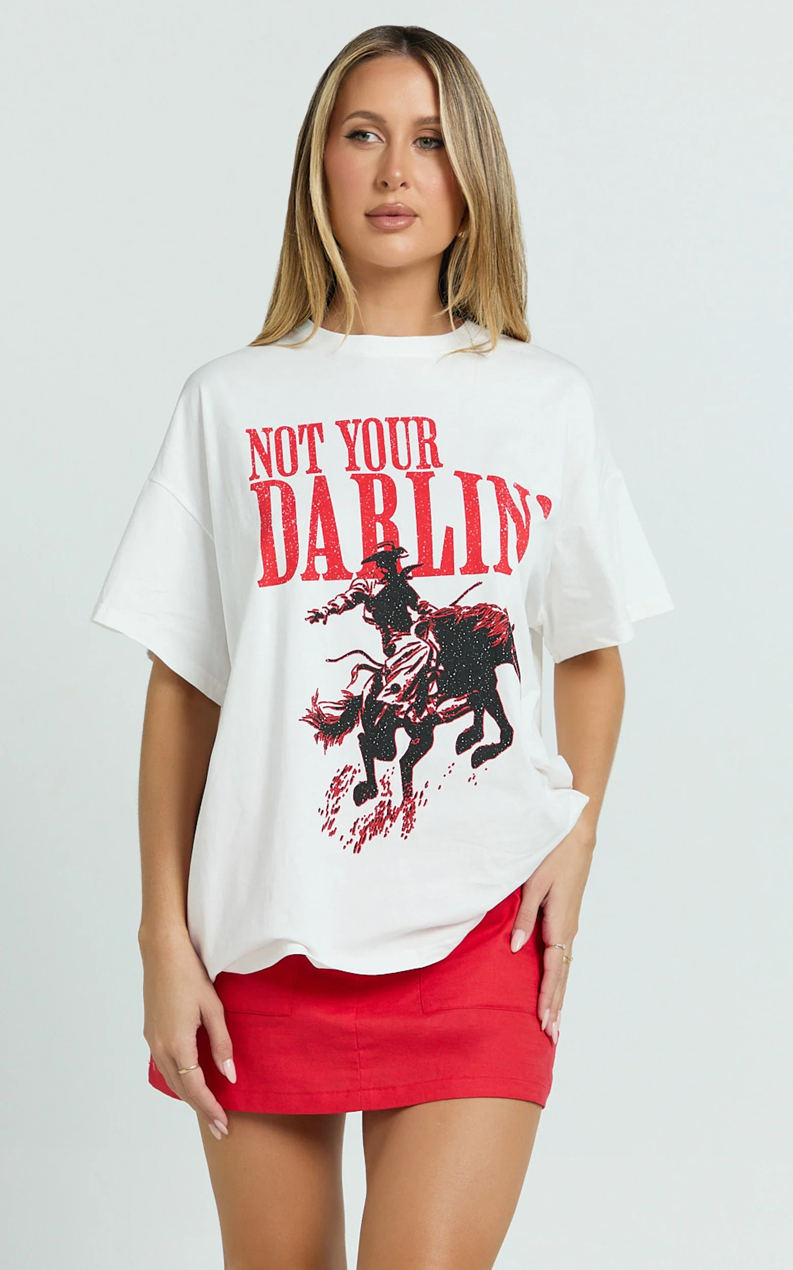 Aimee Top - Oversized Horse Print Tee in White