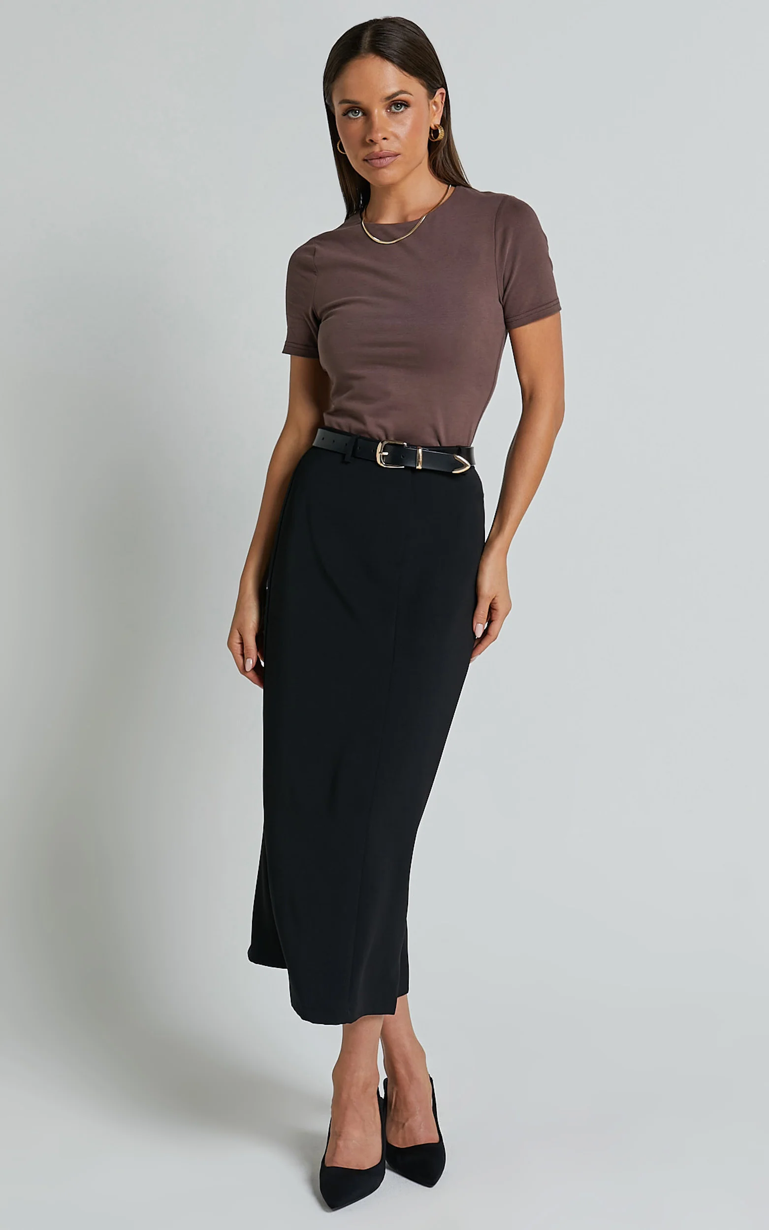 Alexie Tshirt - High Neckline Tshirt in Dark Oak