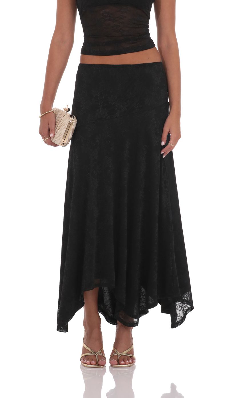 Asymmetrical Lace Maxi Skirt in Black