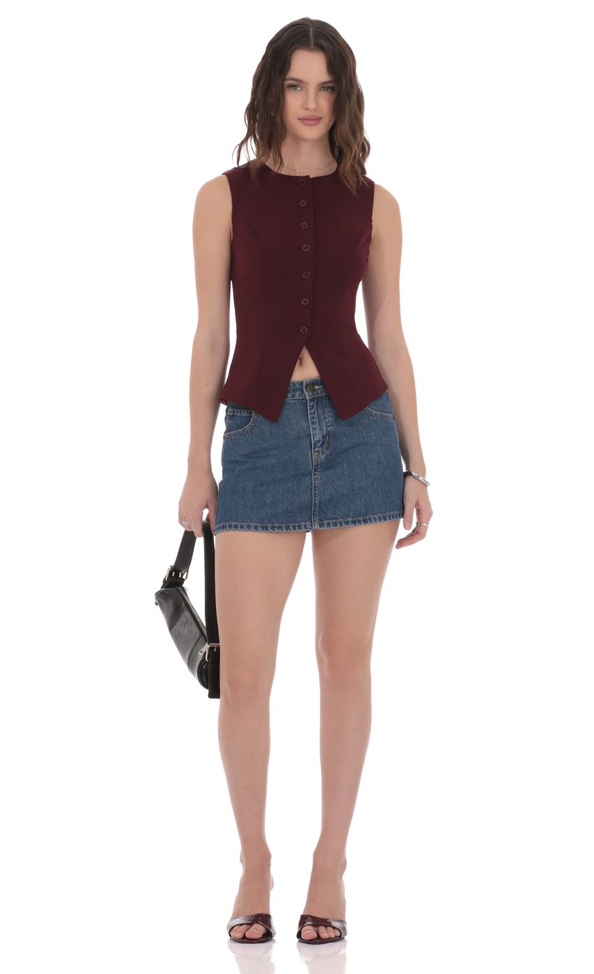 High Neck Vest in Burgundy