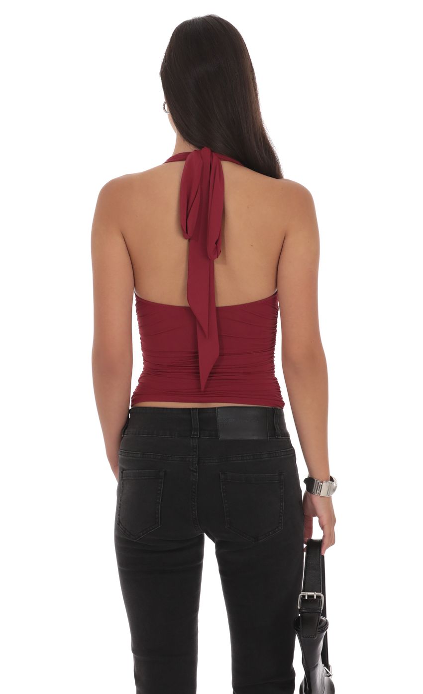 Halter Ruched Top in Burgundy