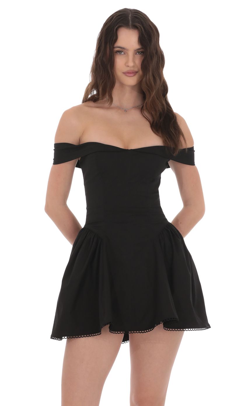 Off Shoulder Fit and Flare Dress in Black