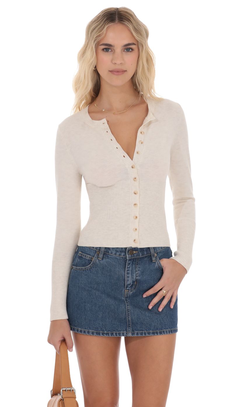 Cinched Knit Cardigan in Heather Cream