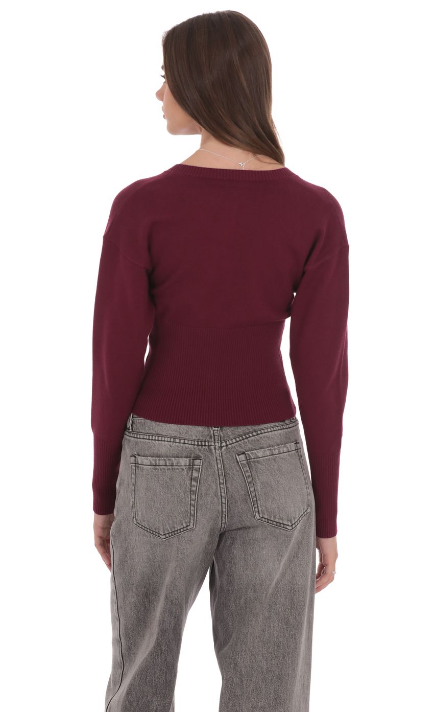 Cinched Knit Cardigan in Burgundy