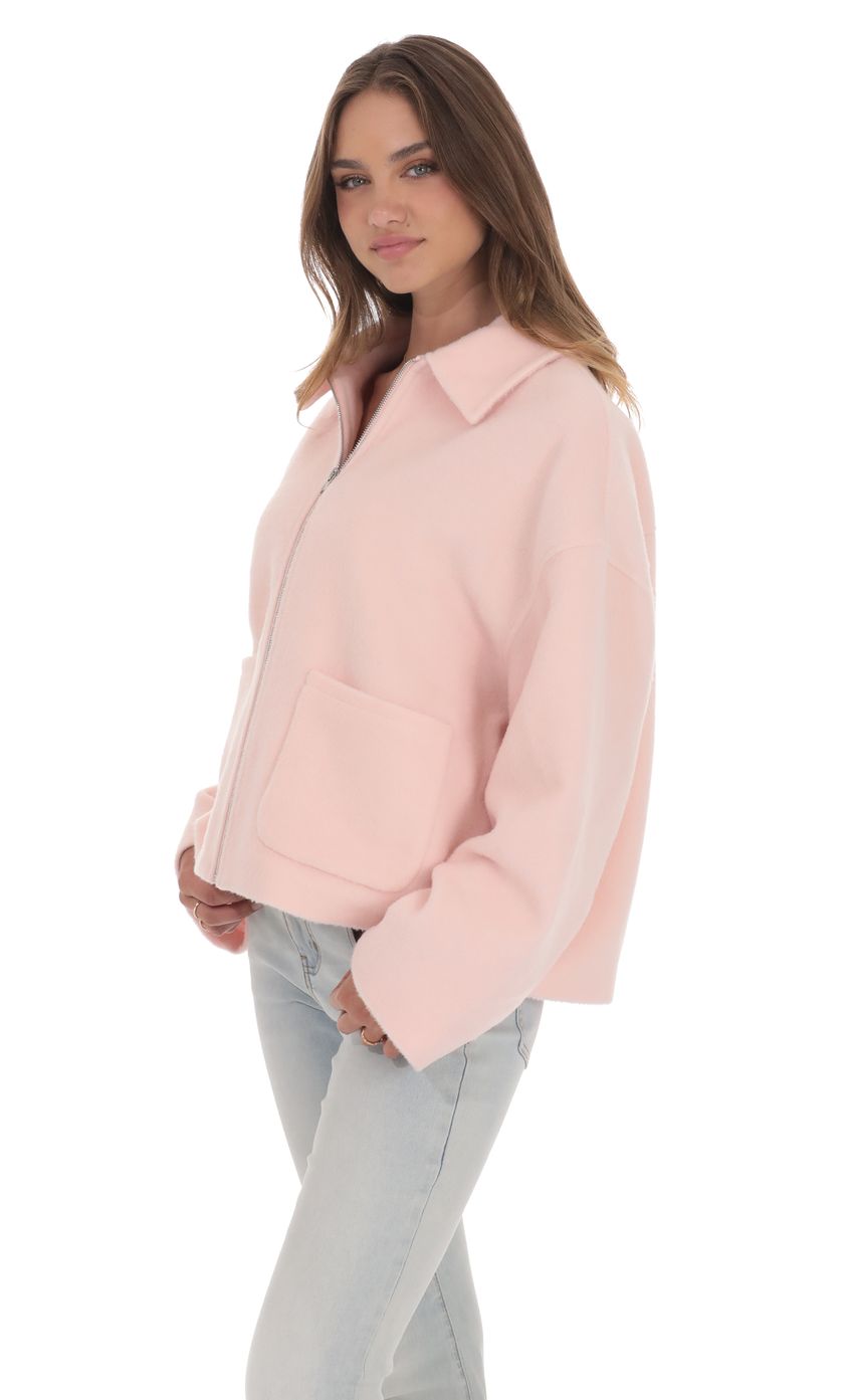 Fuzzy Zip-Up Jacket in Pink