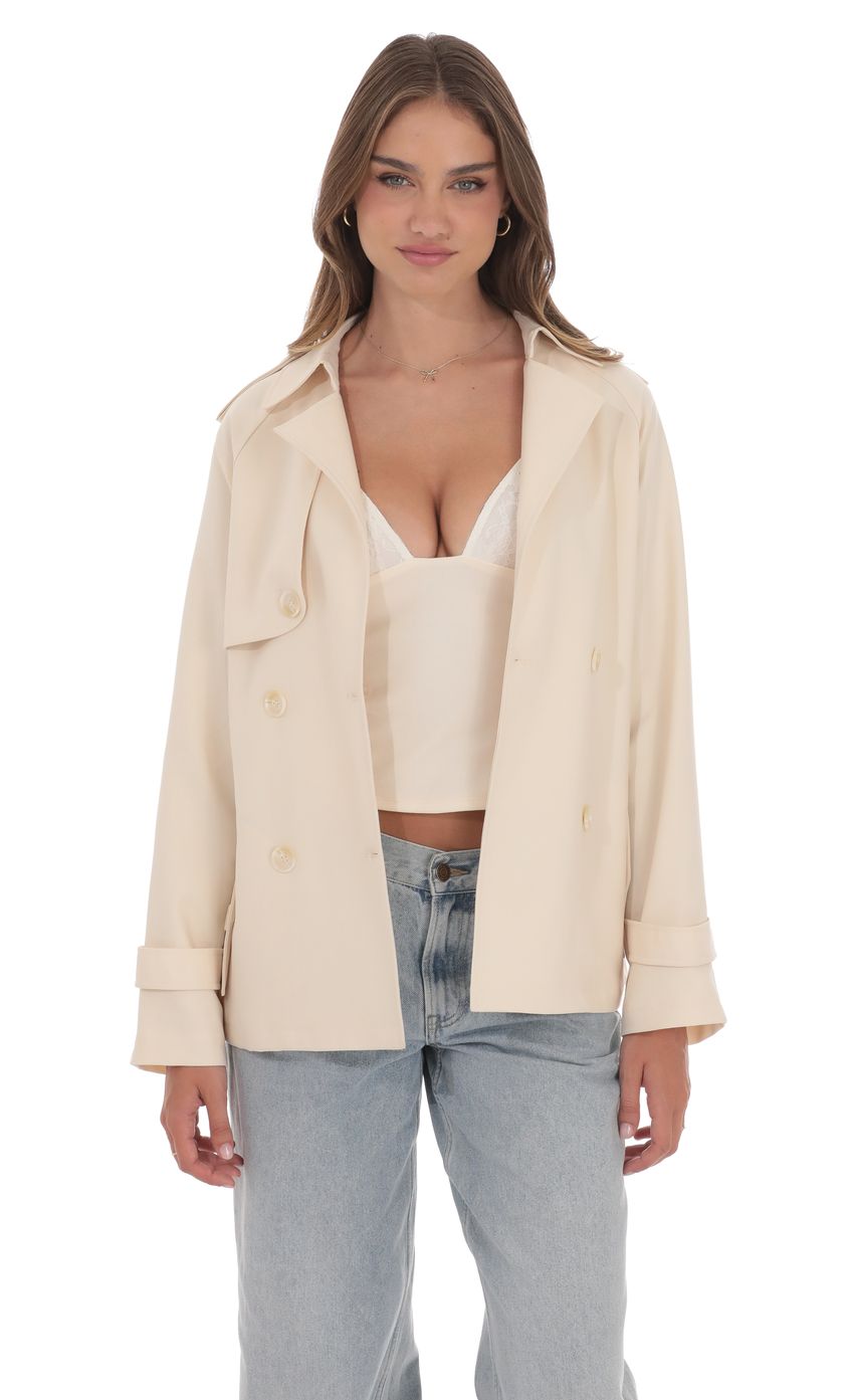 Double Breasted Trench Coat in Cream